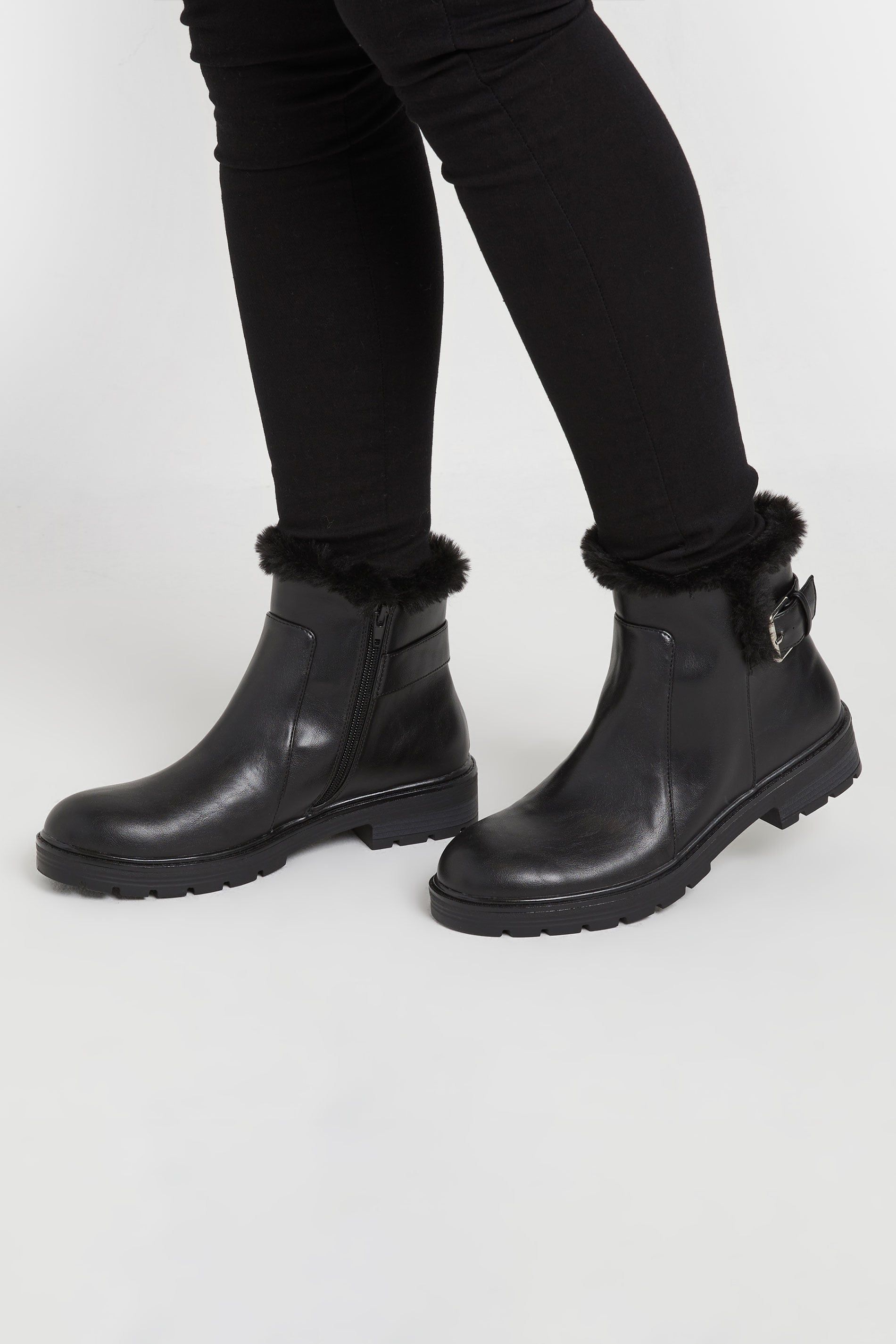 Long Tall Sally Faux Fur Lined Biker Boots In Standard Fit