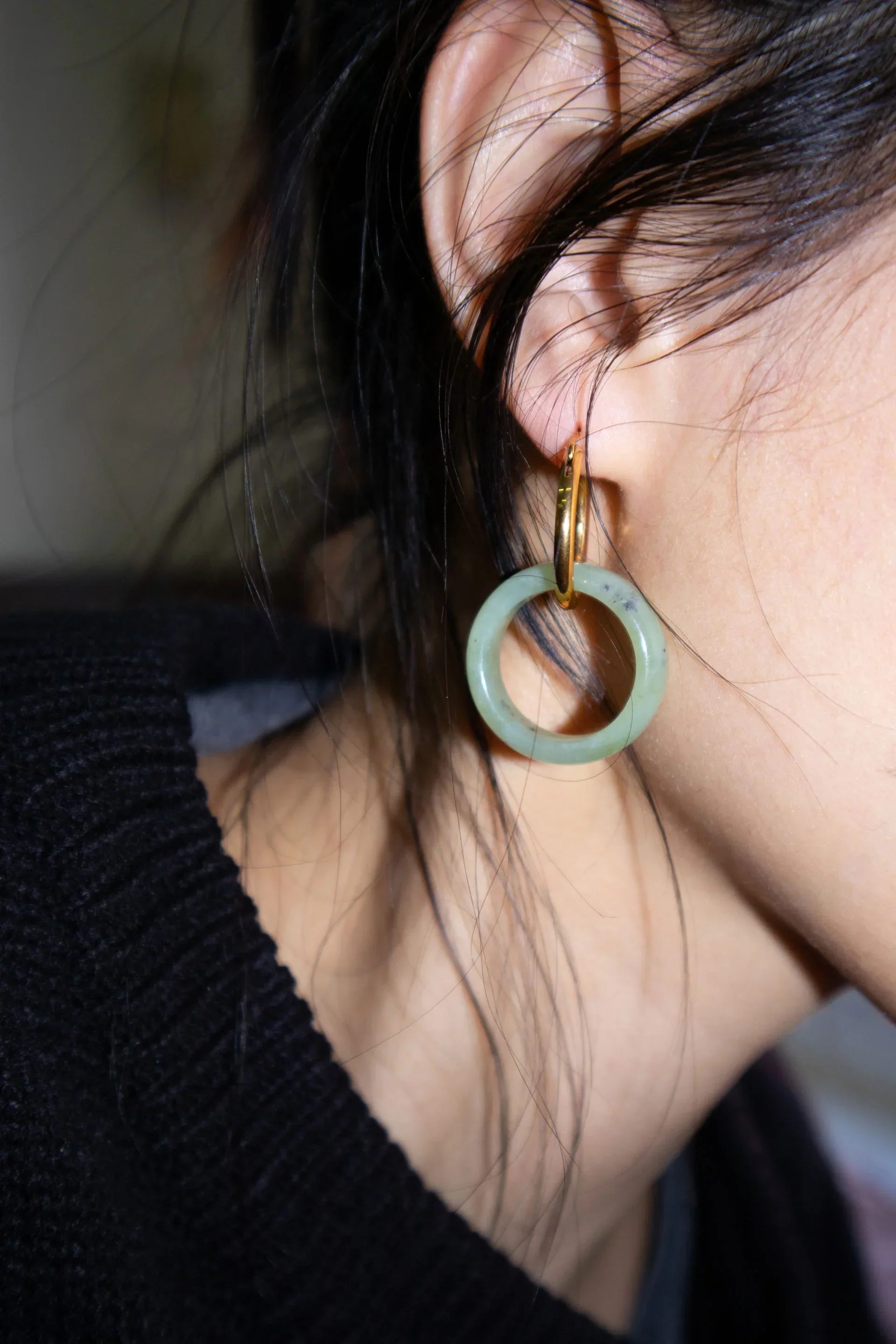 Amelie Skinny — Jade Stone Hoop Earrings in Green