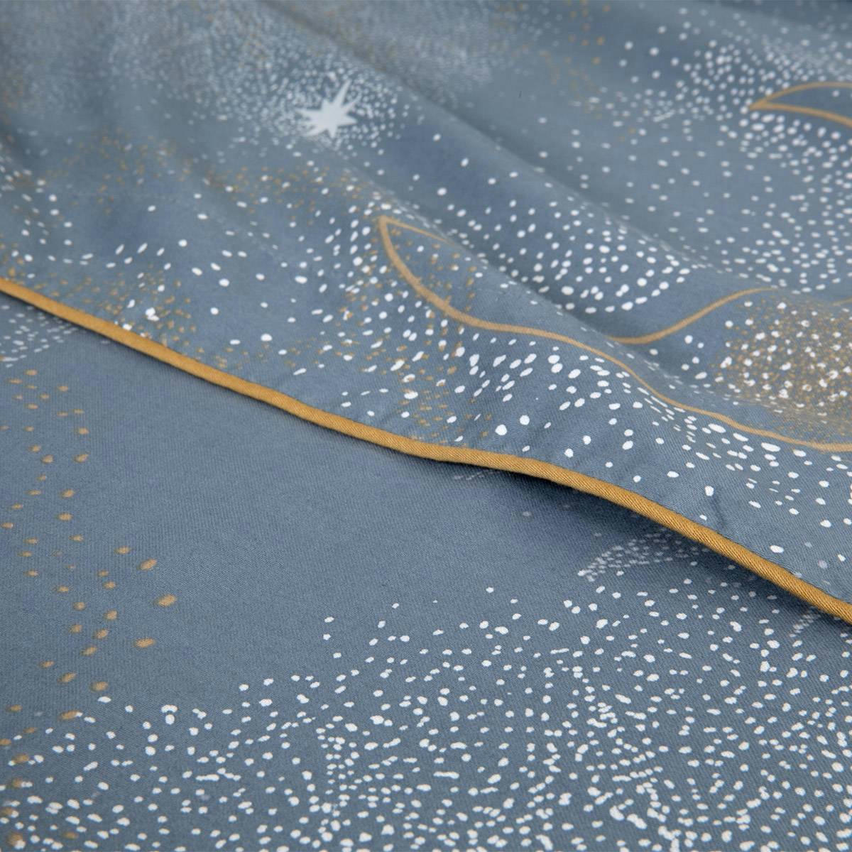ASTRES - Drap plat en satin de coton lavé bleu 180 x 290 cm