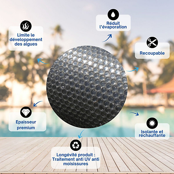 Couverture Solaire Piscine Gris Silver - Rectangle - 6 X 3 M - 350 Microns - Œillets Offerts - Recoupable