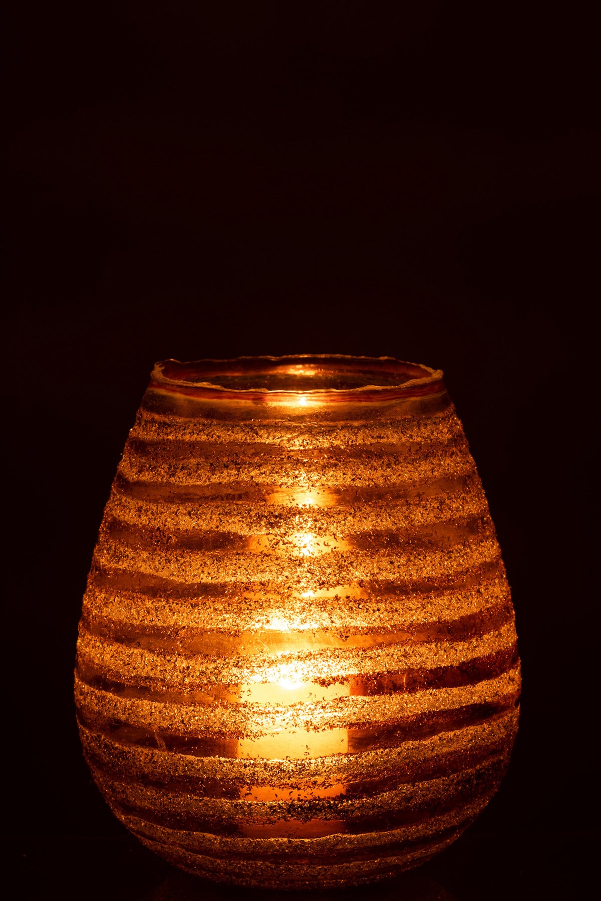 J-Line windlicht Streep Rond - glas - bruin - large