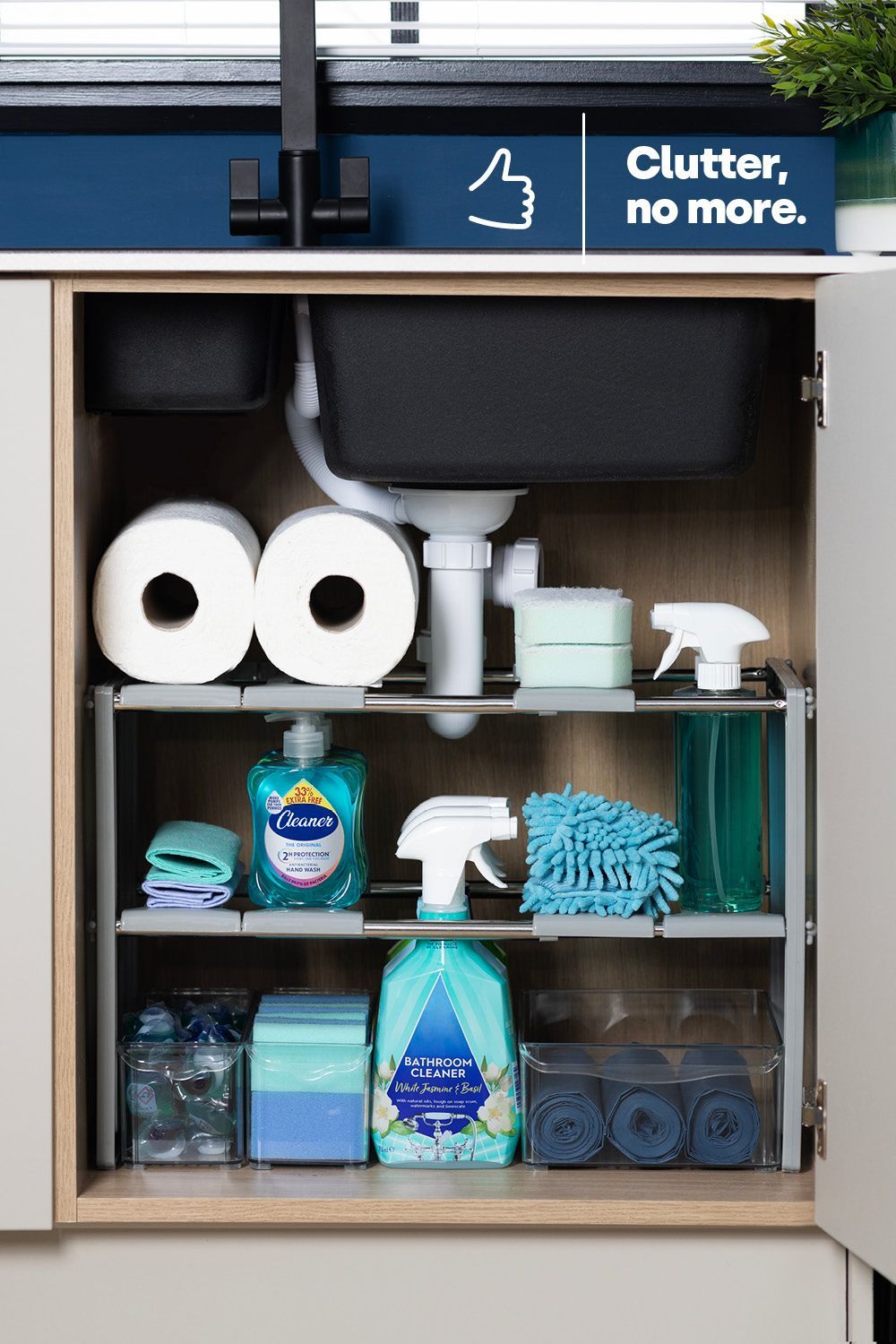 LIVIVO Under Sink Storage Shelf White Adjustable Organiser Rack