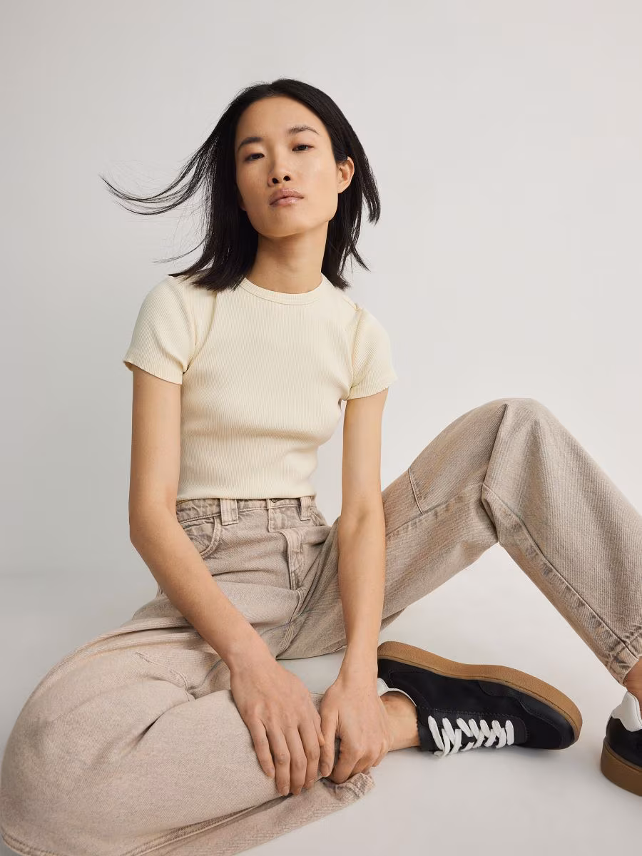 Rib Knit Cotton Rich T-Shirt