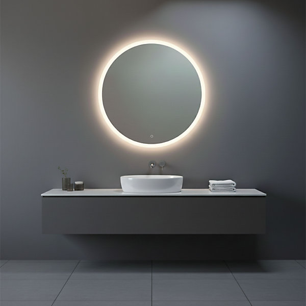 Miroir rond 95 cm avec sablage périmétrique 20 mm rétroéclairé led et interrupteur tactile