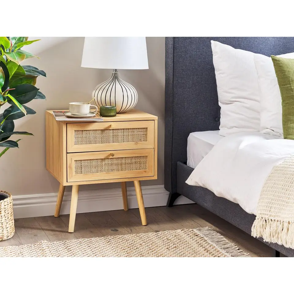 PEROTE - Nachtkastje - Lichte houtkleur - Rotan