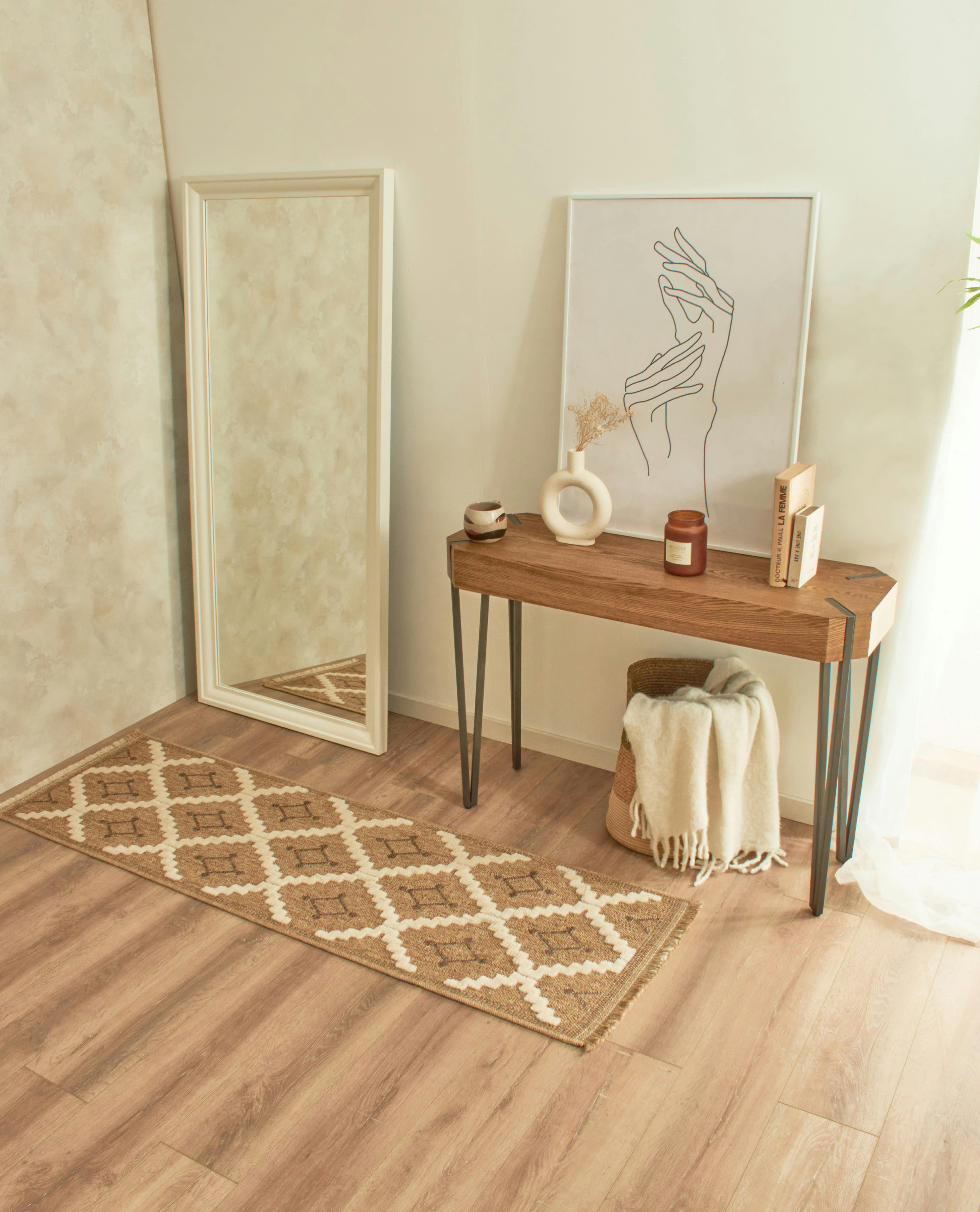 TULUM - Tapis intérieur et extérieur aspect jute géométrique marron-60x180