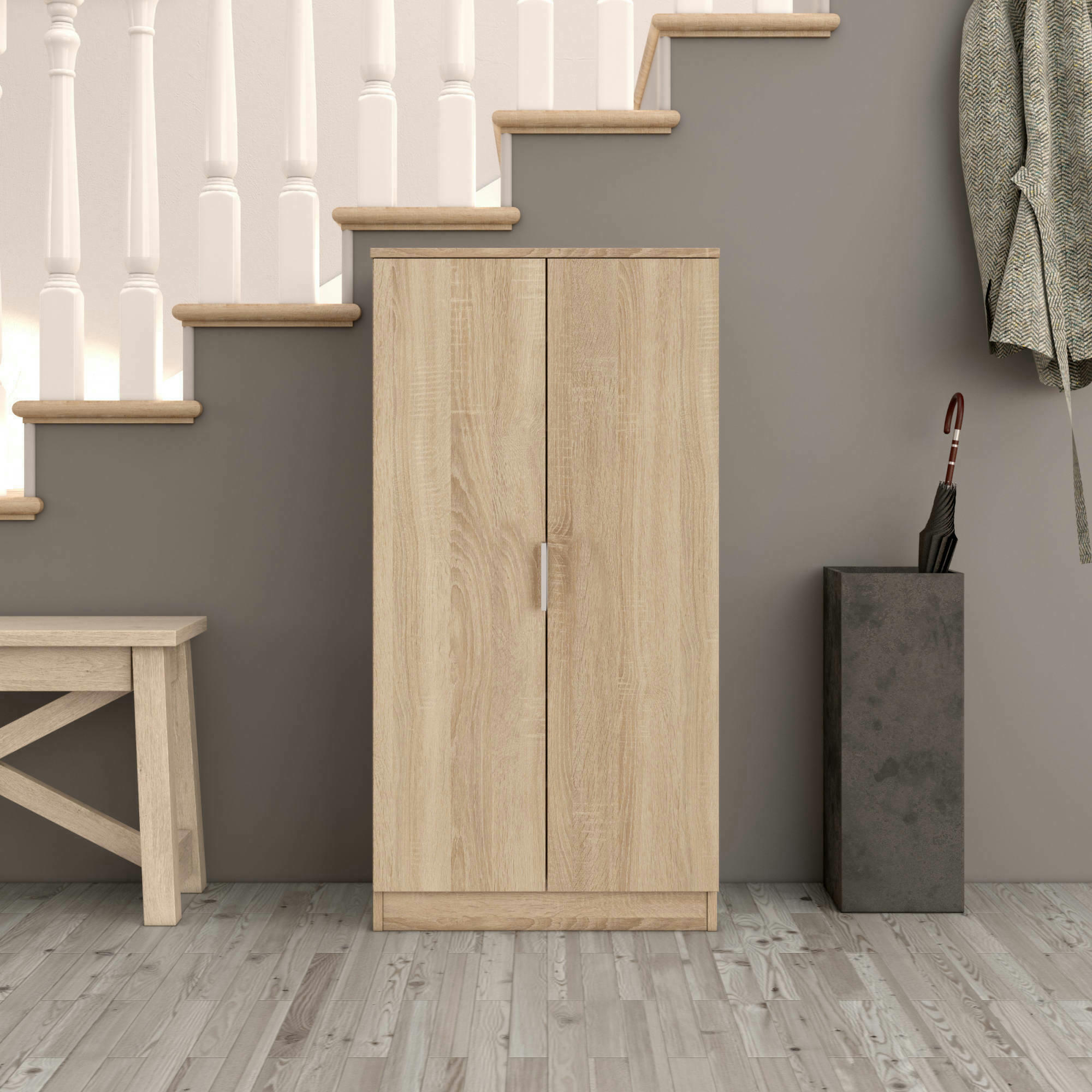 - Armoire polyvalente à 2 portes effet bois chêne