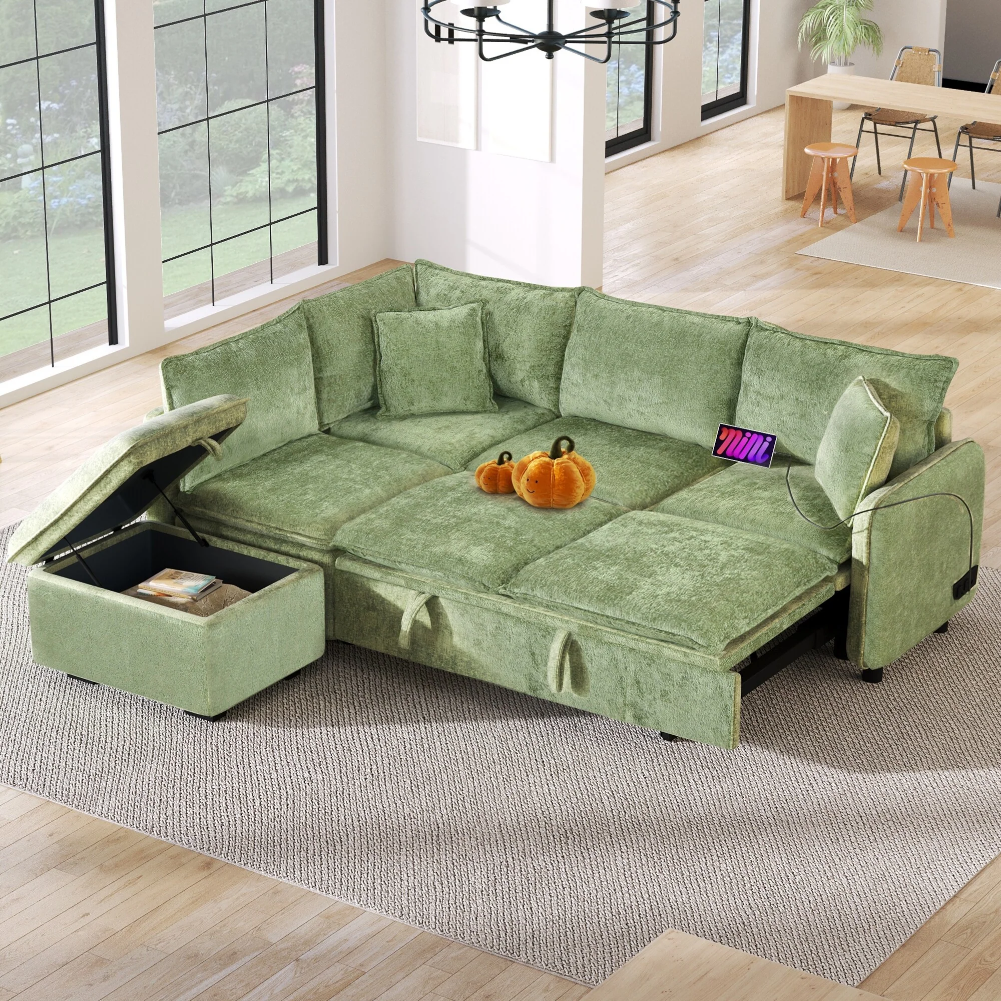 82.67 L-Shaped 5-Seat Sofa with Pull-Out Bed