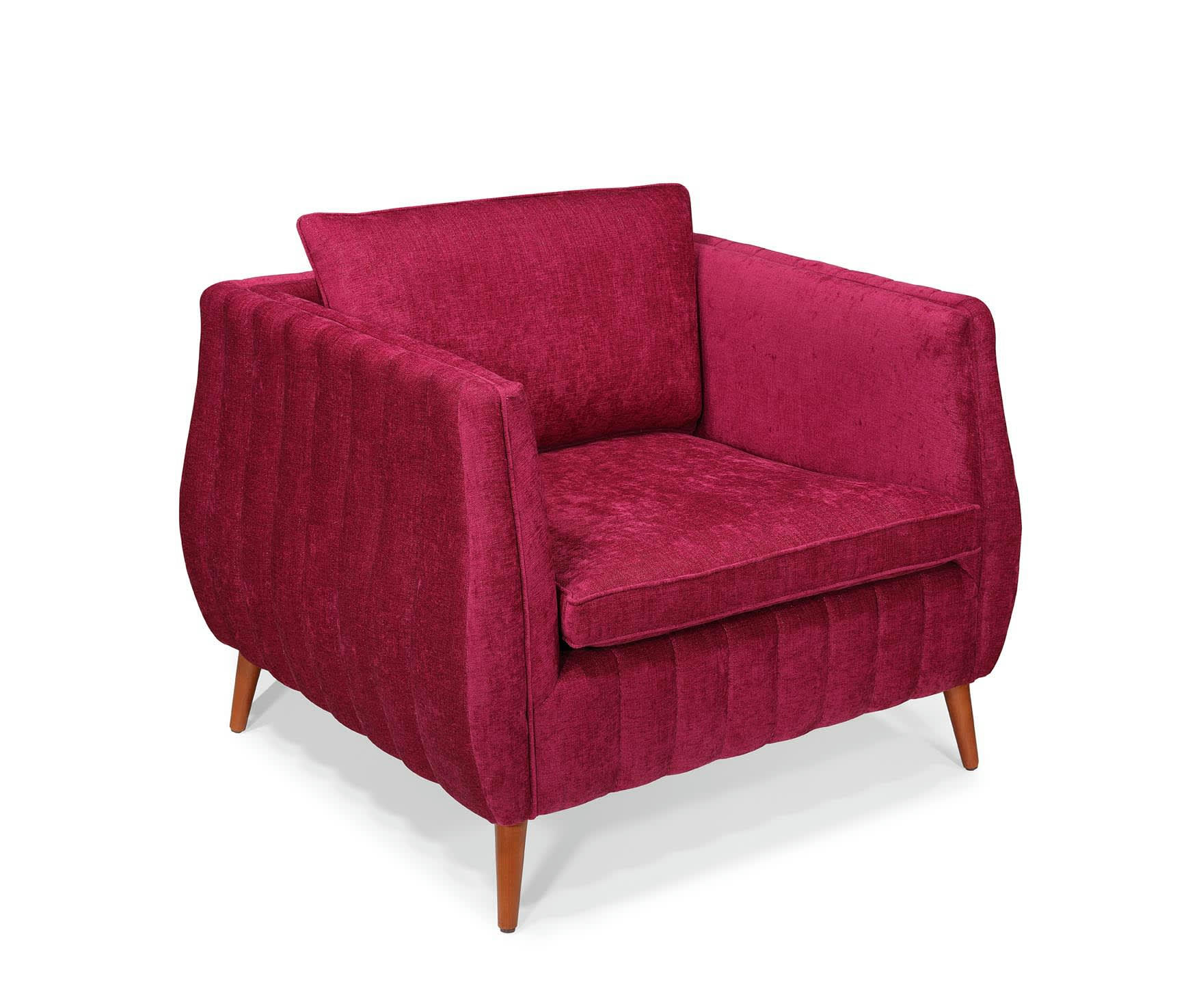 TRATO G - Canapé 1 place en bois naturel et velours rouge