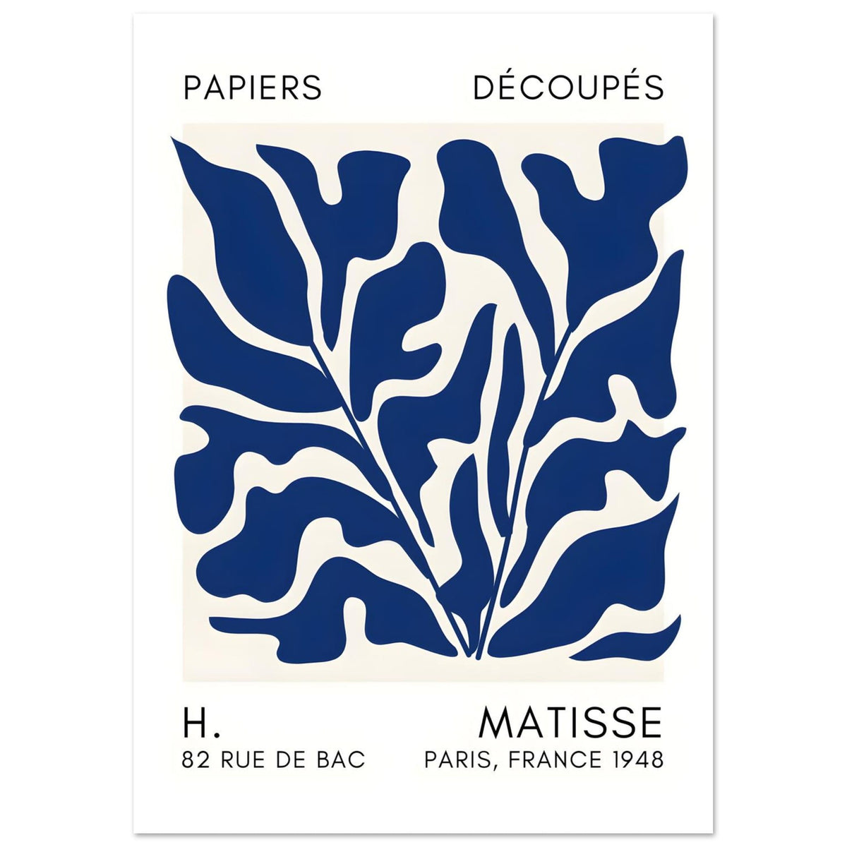 Artfulprints Poster Matisse – Seabed shapes navy blue II  - A4 21x29.7 cm - Blauw