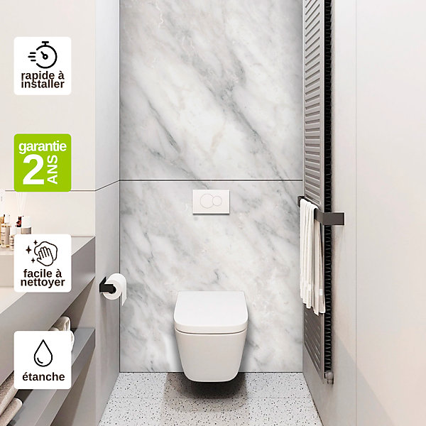 Kit de 2 Panneaux Habillage WC suspendu- 120x120 cm- Ep. 4mm - Effet Marbre Gris - VERSILIA KOBERTIN