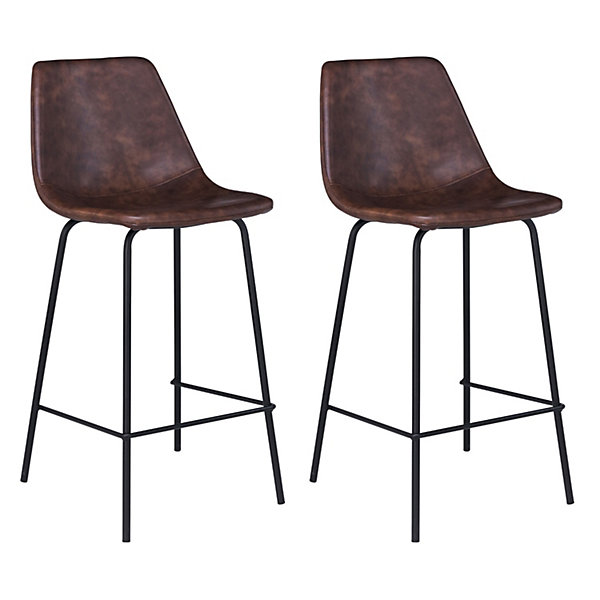 Lot de 2 tabourets de bar vintage LUCIEN marron - Hauteur d'assise 65cm - HAPPY GARDEN