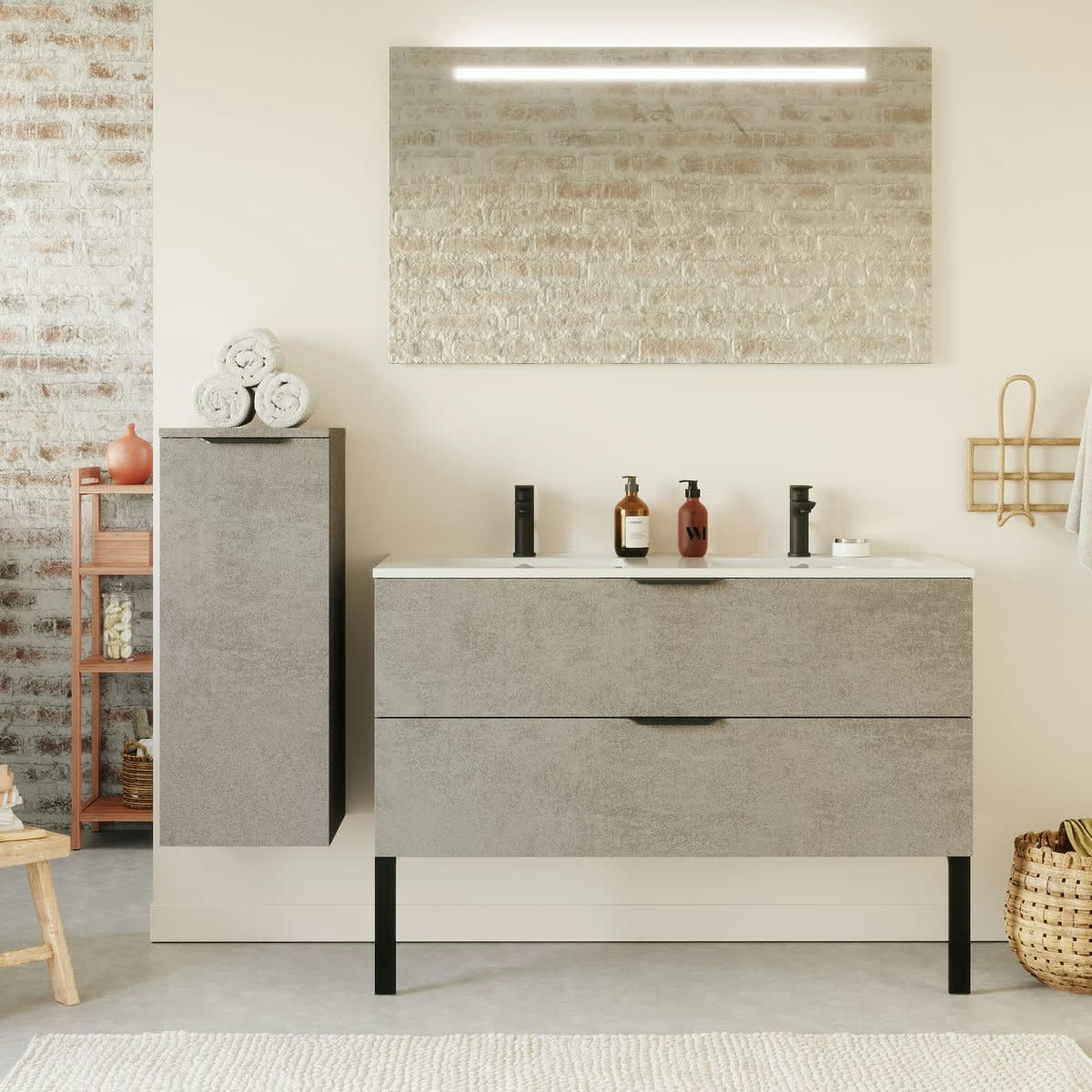 VENICE - Meuble salle de bain double vasque 120cm 2 tiroirs Béton