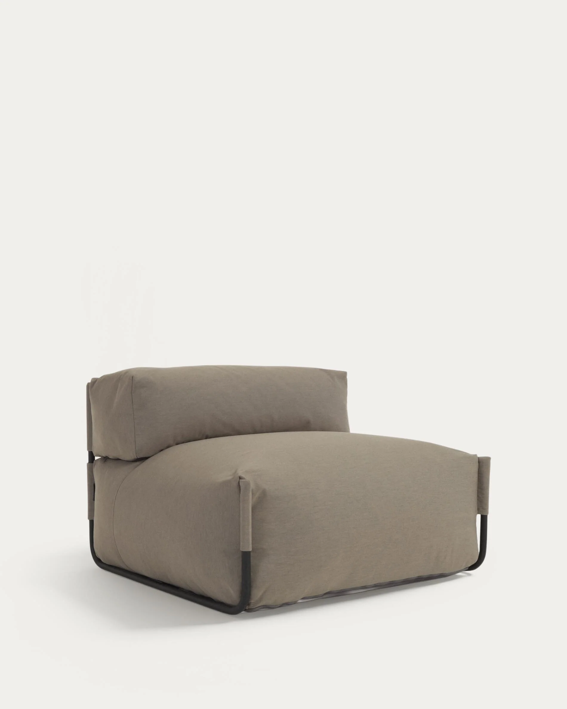 Square modular 100% outdoor sofa pouffe w/ backrest, green with black aluminium, 101x101cm