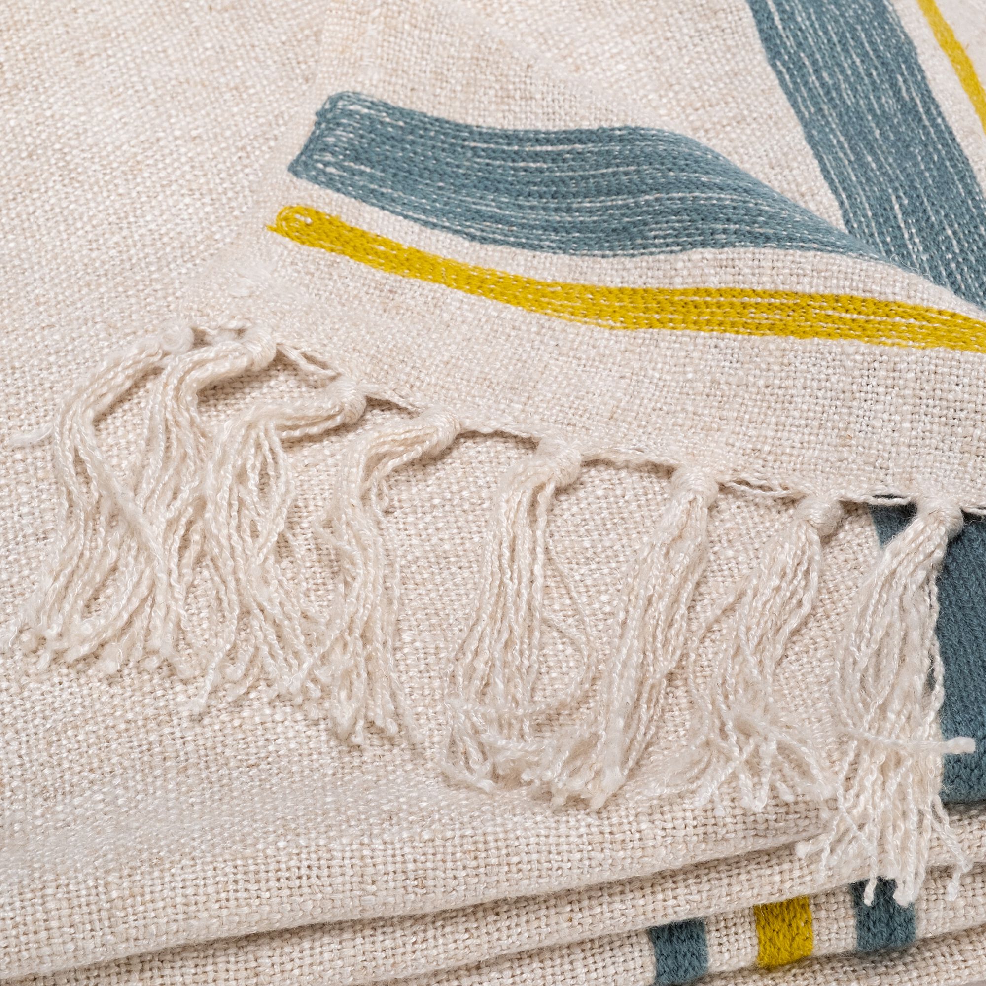 LEHON - Plaid en lin et viscose finition frange 130x170cm - naturel