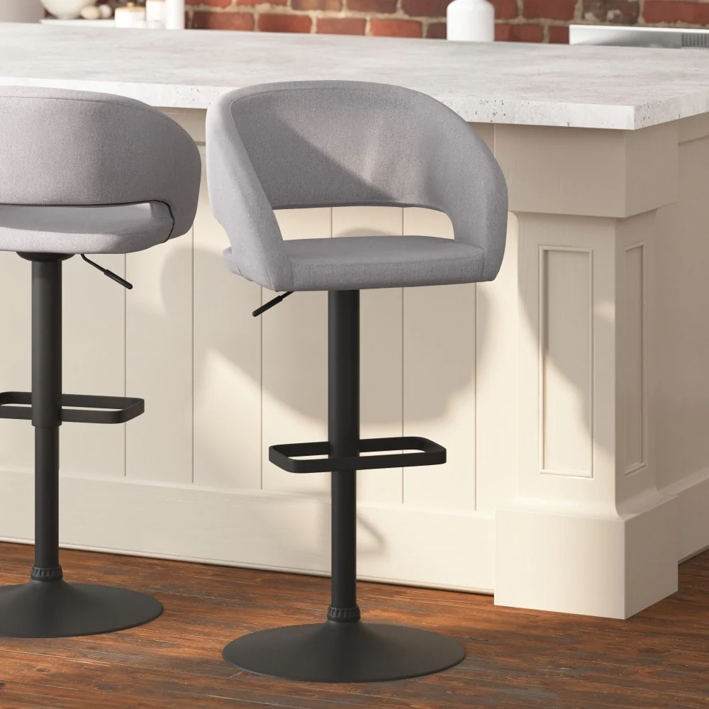 Modern Upholstered Adjustable Height Swivel Barstool with Footrest