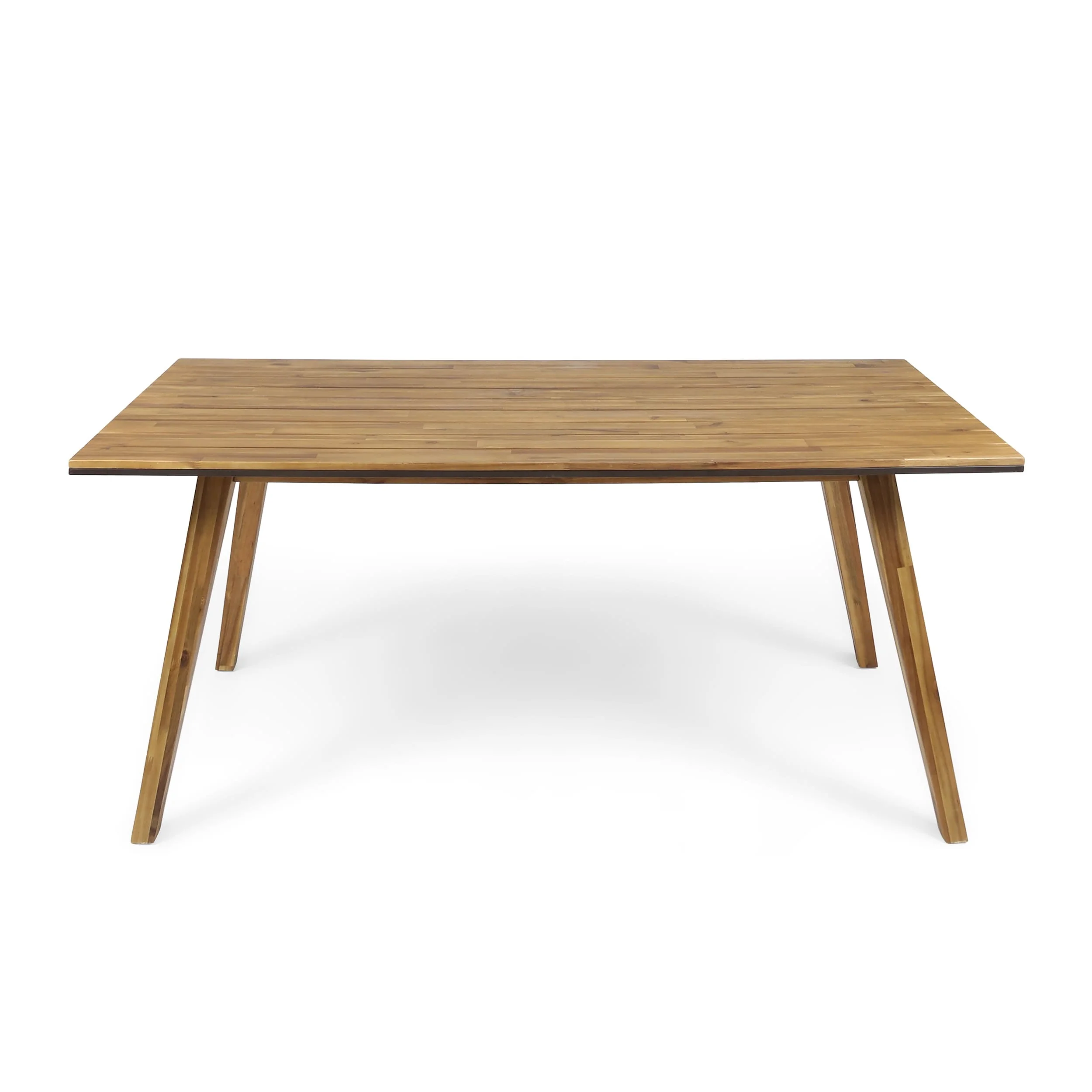 71 Inch Teak Acacia Wood Outdoor Dining Table Iron Accents Rustic Metal