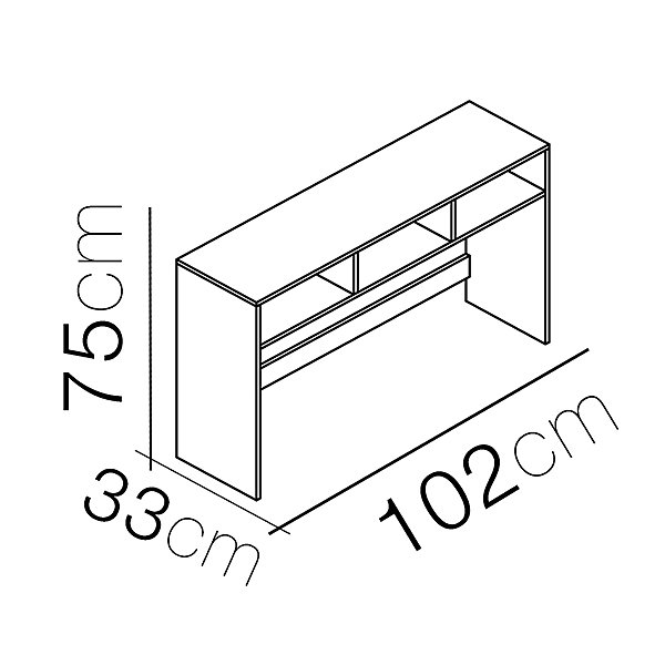 Console d'entrée blanche avec 3 cases ouvertes, meuble d'entrée pour couloir - Longueur 102 x profondeur 33 x Hauteur 75 cm