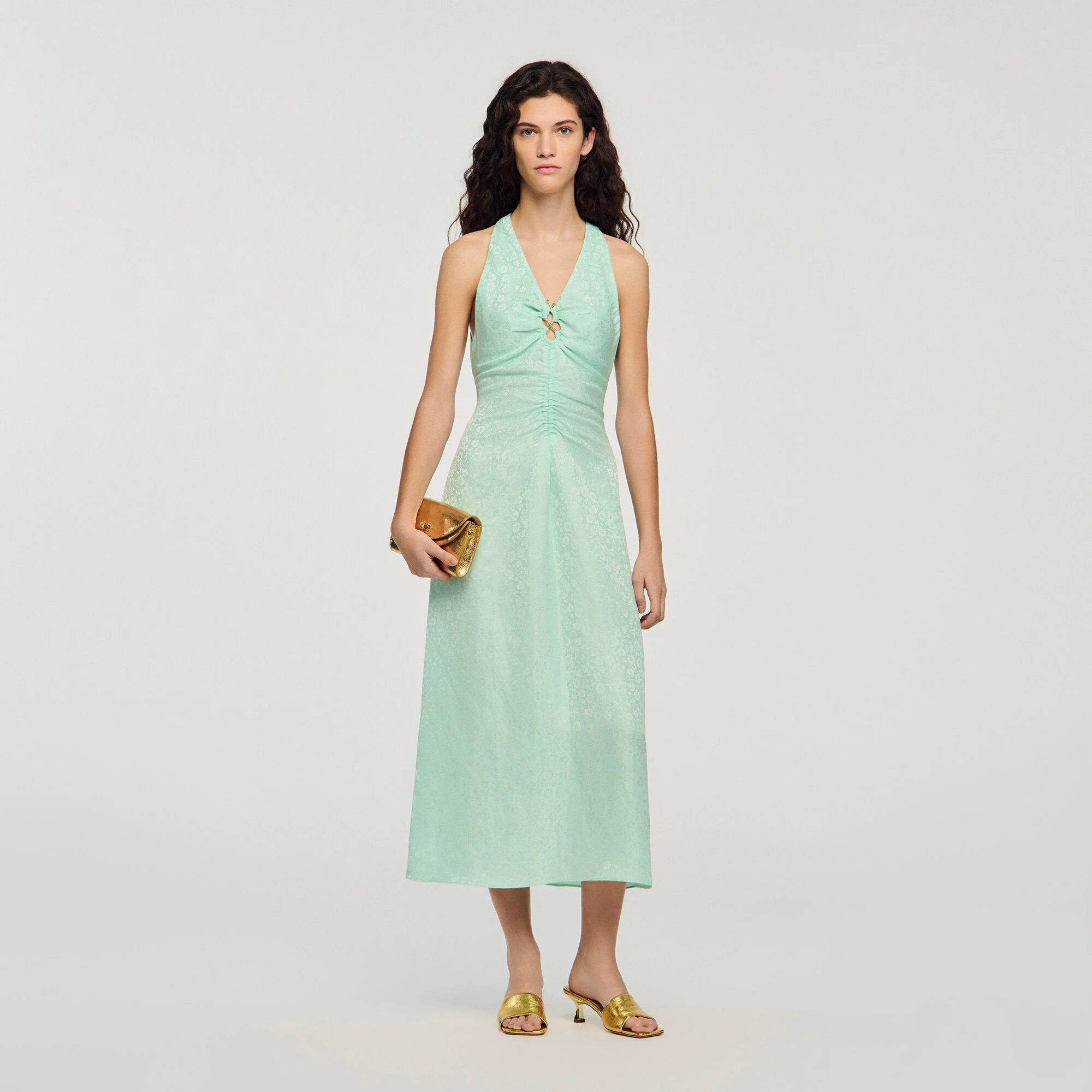 Robe longue imprimé fleur col V