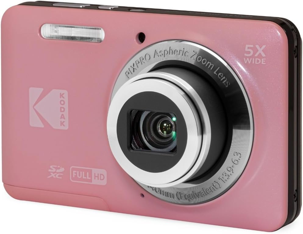 Kodak PixPro Friendly Zoom FZ55 16MP 1080p Full HD Digital Camera (Pastel Pink) Bundle with 128GB SD Card  Battery (2-Pack) and Travel Organizer (4 Items)