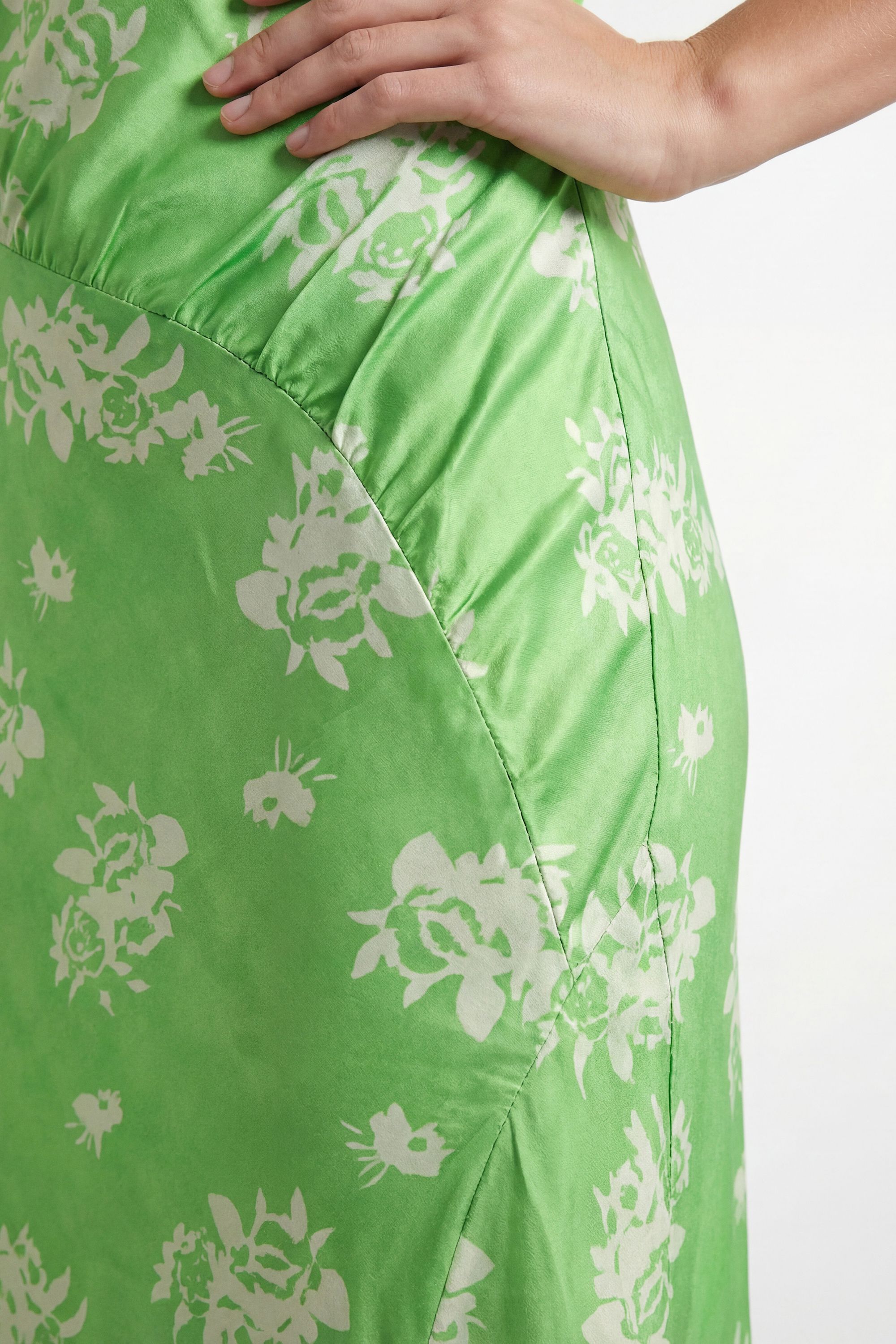 Warehouse Floral Printed Racer Neck Seam Detail Bias Maxi Dress