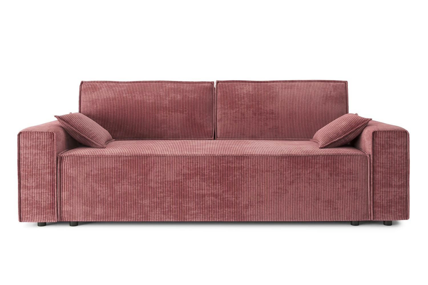 MARIUS - Canapé droit convertible en velours côtelé 3 places vieux rose