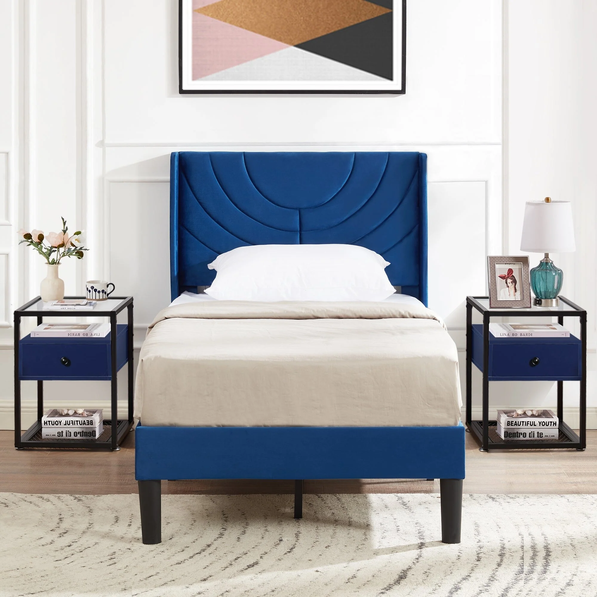 Javlergo 3-Piece Bedroom Set with Upholstered Bed and Nightstands