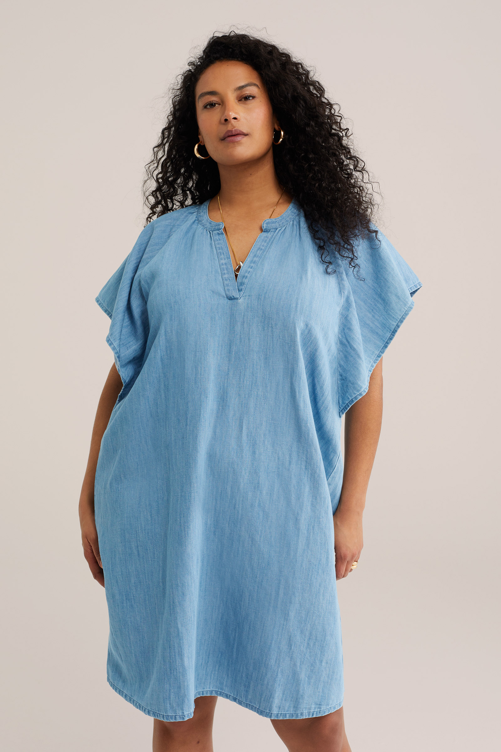 Dames midi denim jurk - Curve