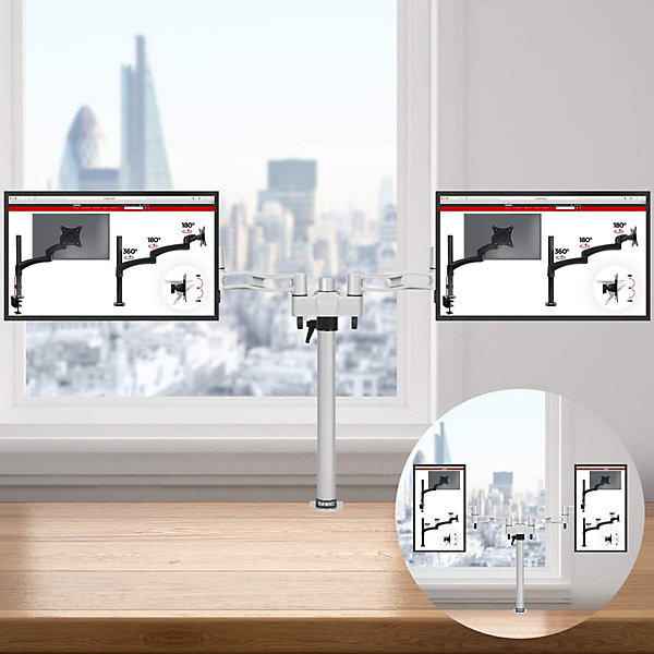 DM352 Support 2 écrans PC à pince pour bureau Bras de moniteur Rotatif Inclinable Pivotant Compatible VESA 75 100 Duronic