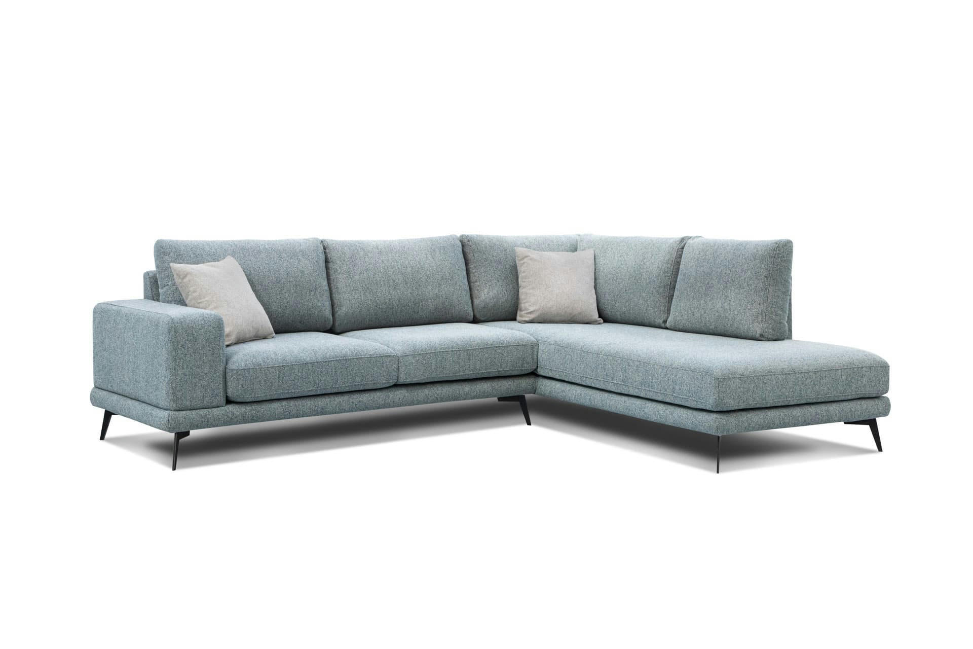 MEDIOLANE - Canapé d'angle droit 5 places tissu bleu clair