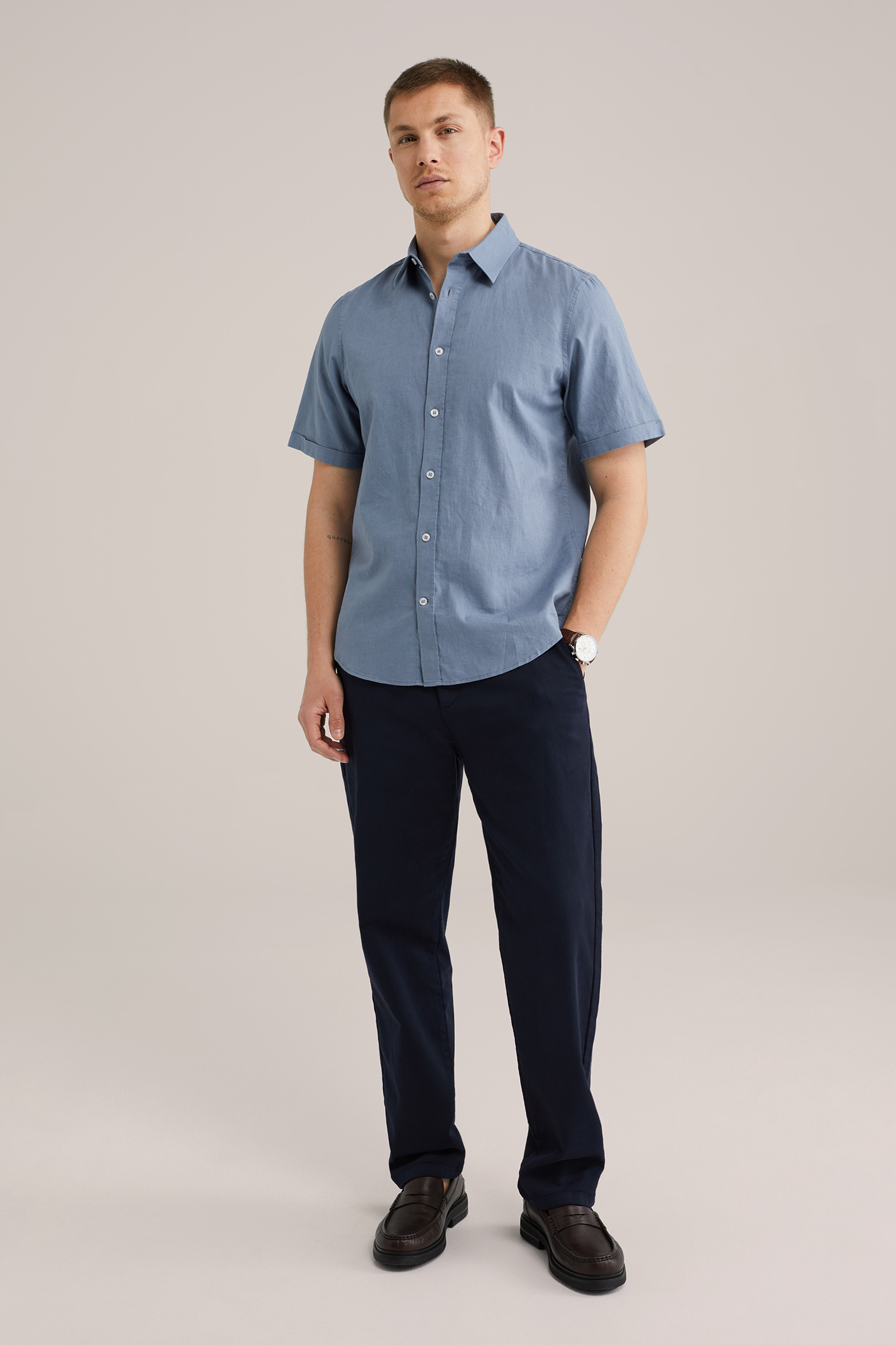 Heren regular fit overhemd van linnenmix