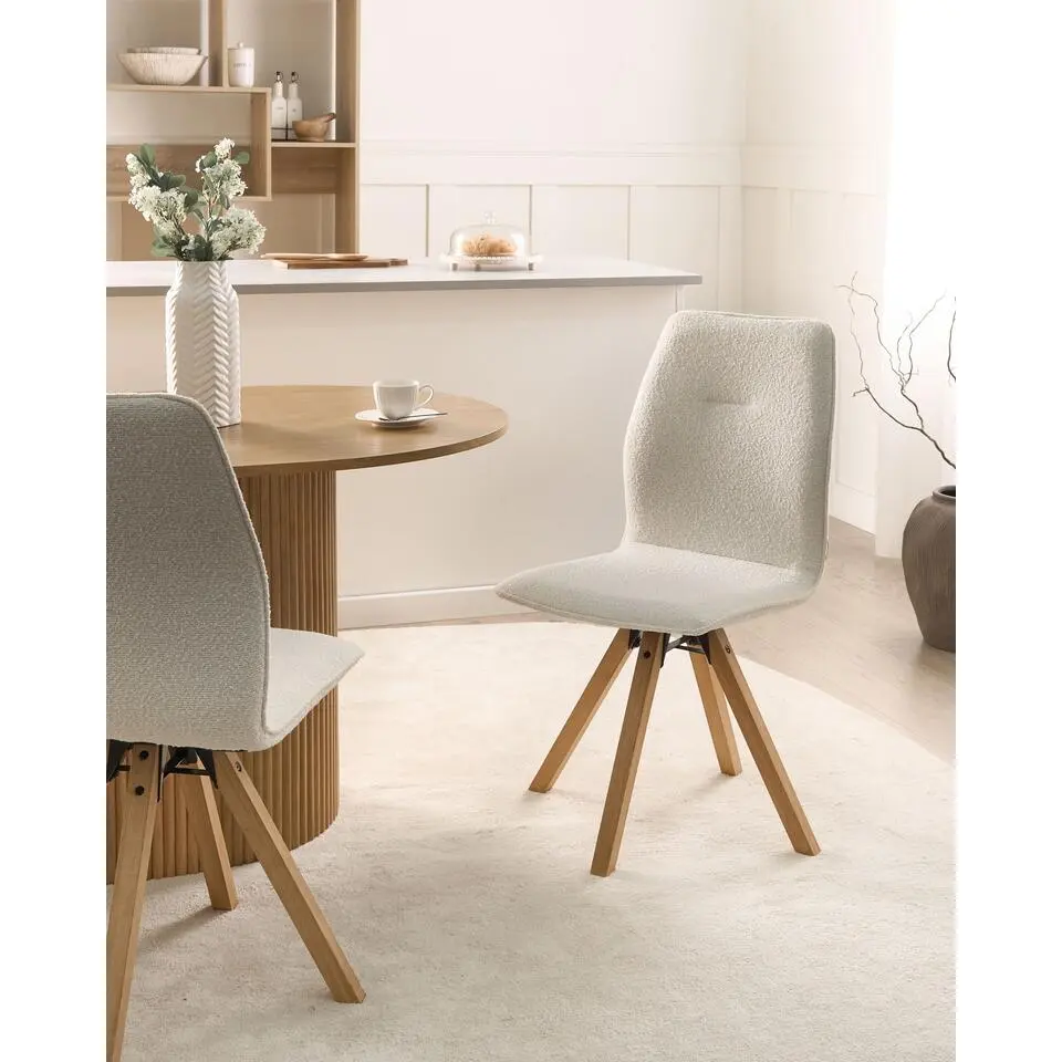 ALKALI - Eetkamerstoel set van 2 - Off-white - Boucl&eacute;