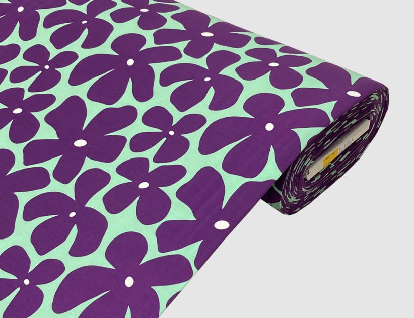 Jerseystoff Blumen Mint, Lila