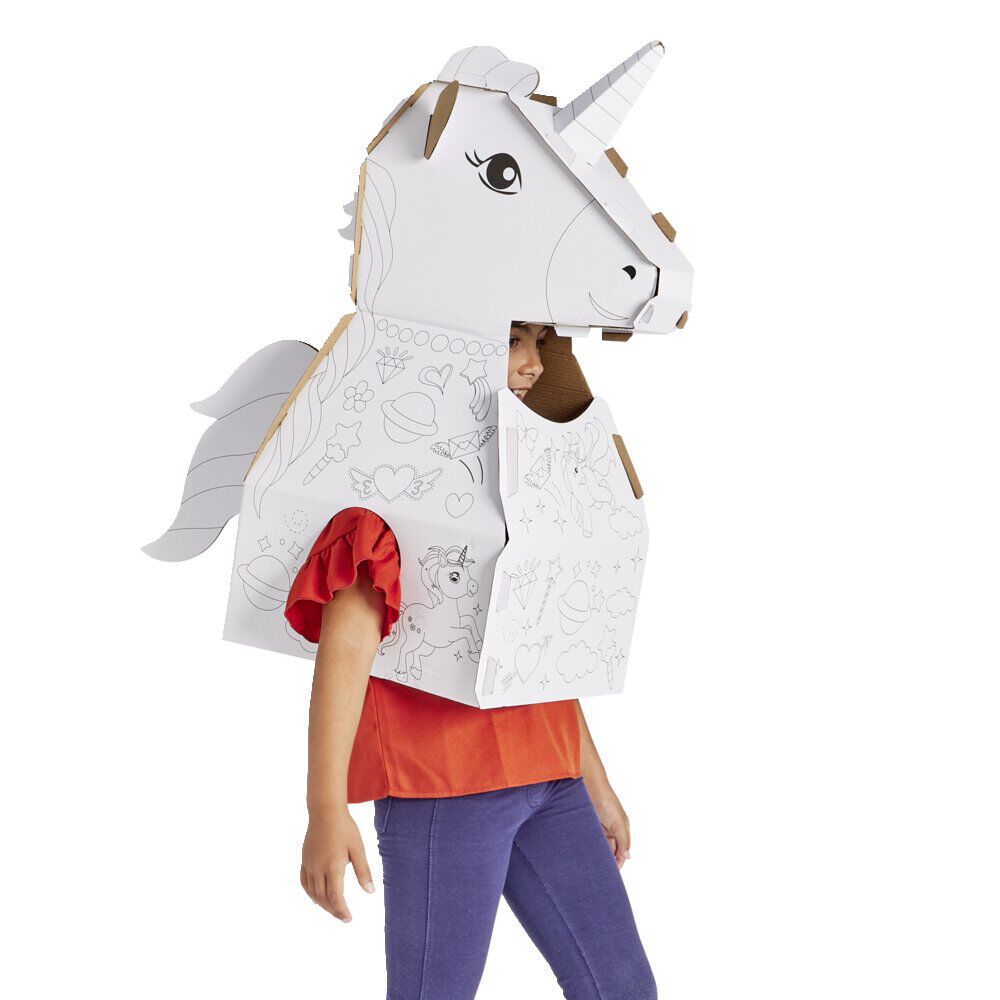 Costume en carton forme animal à colorier avec 6 feutres (2 modèles licorne ou dinosaure)