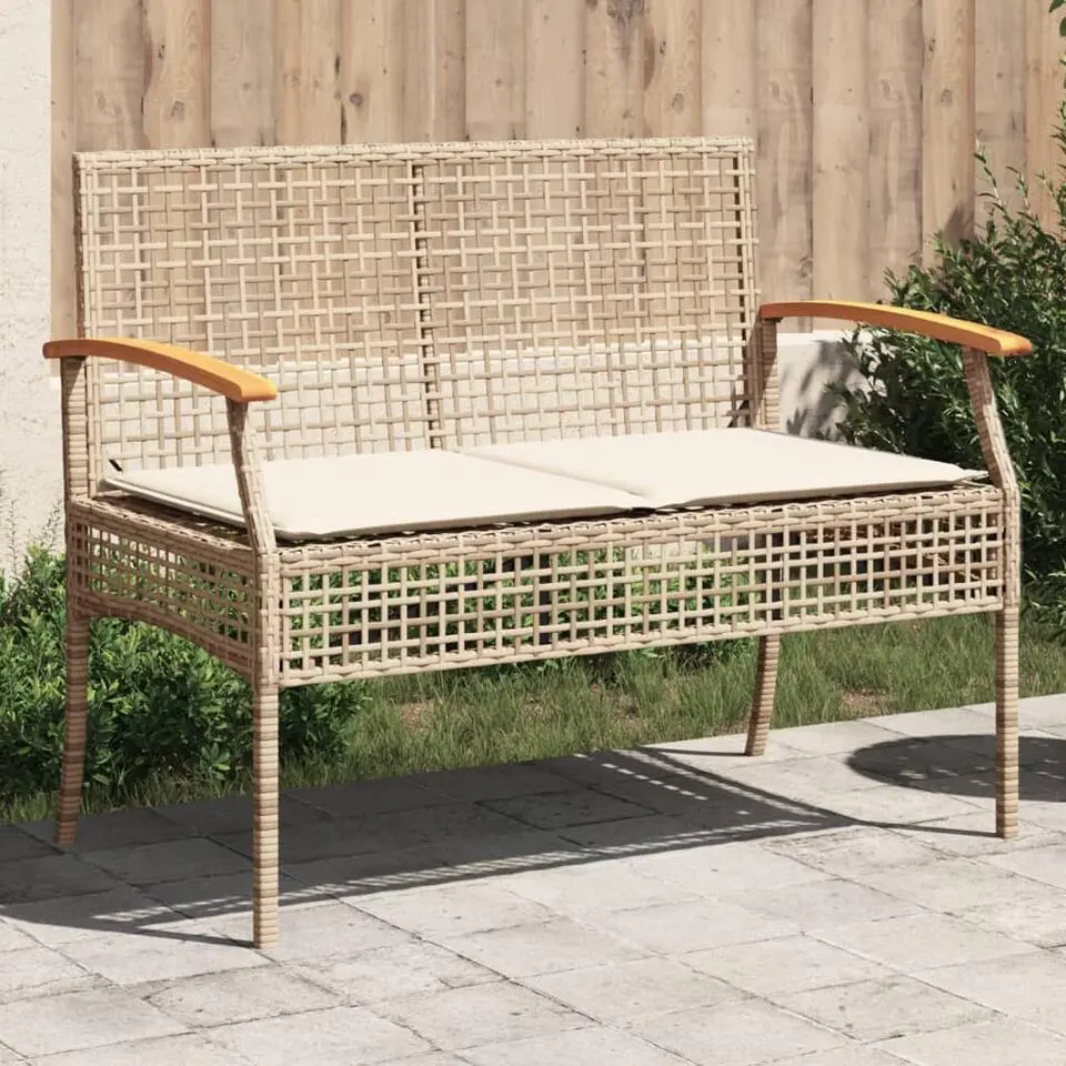 vidaXL - Tuinbank met kussen - Beige - Poly rattan en acaciahout - 108x57x85 cm