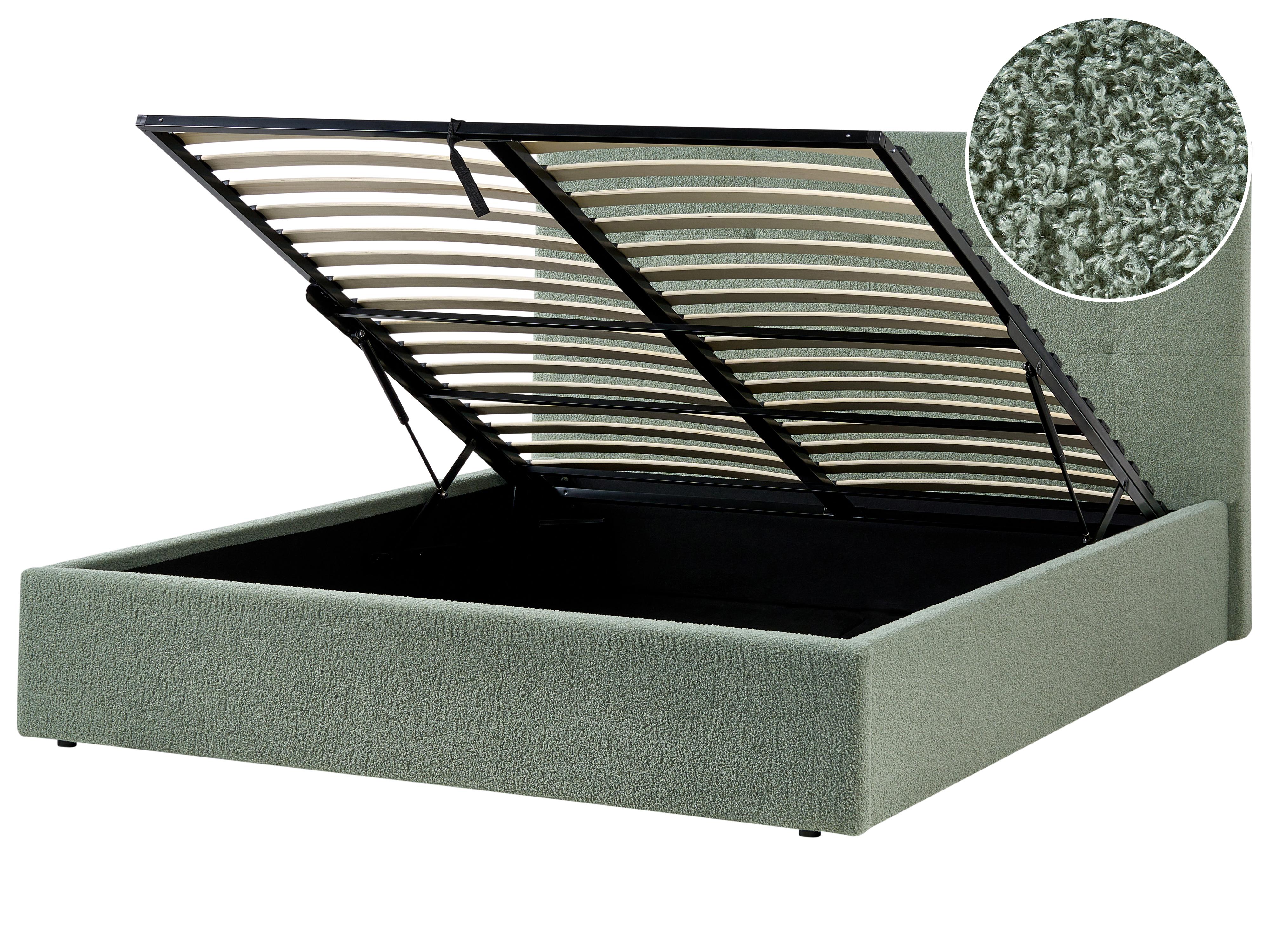 Ottoman Bed Boucle LORIENT 160 x 200 cm (EU King Size) Green