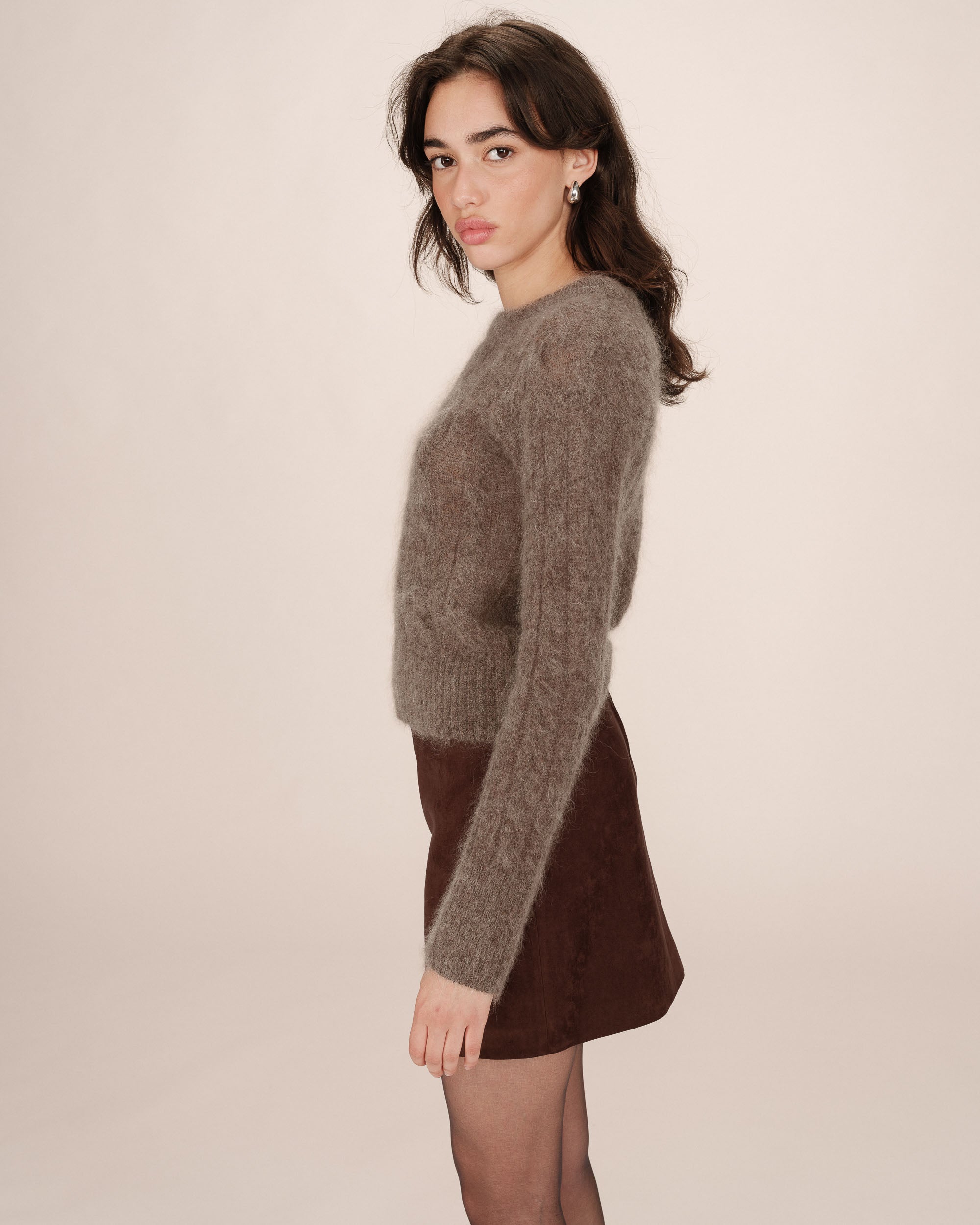 Pull torsade en laine taupe Sabin