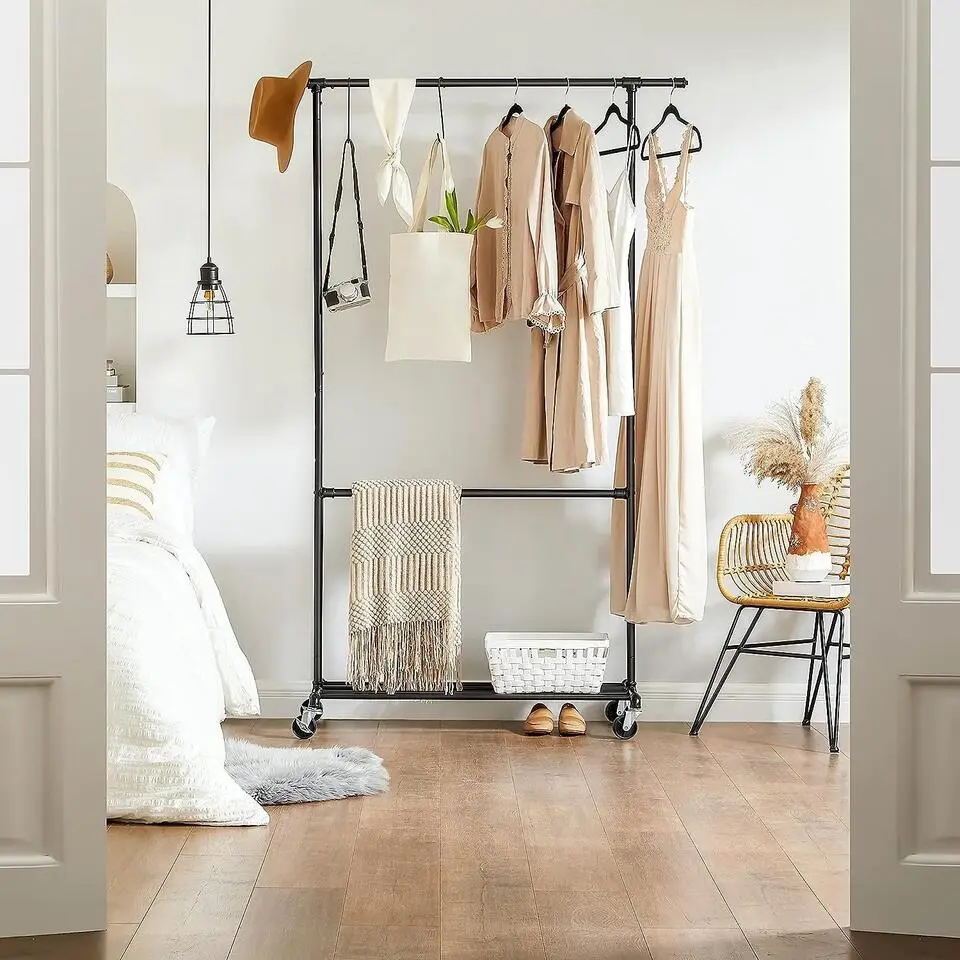 Ijzeren Kledingrek - Kledingrek op wieltjes - 2 stangen