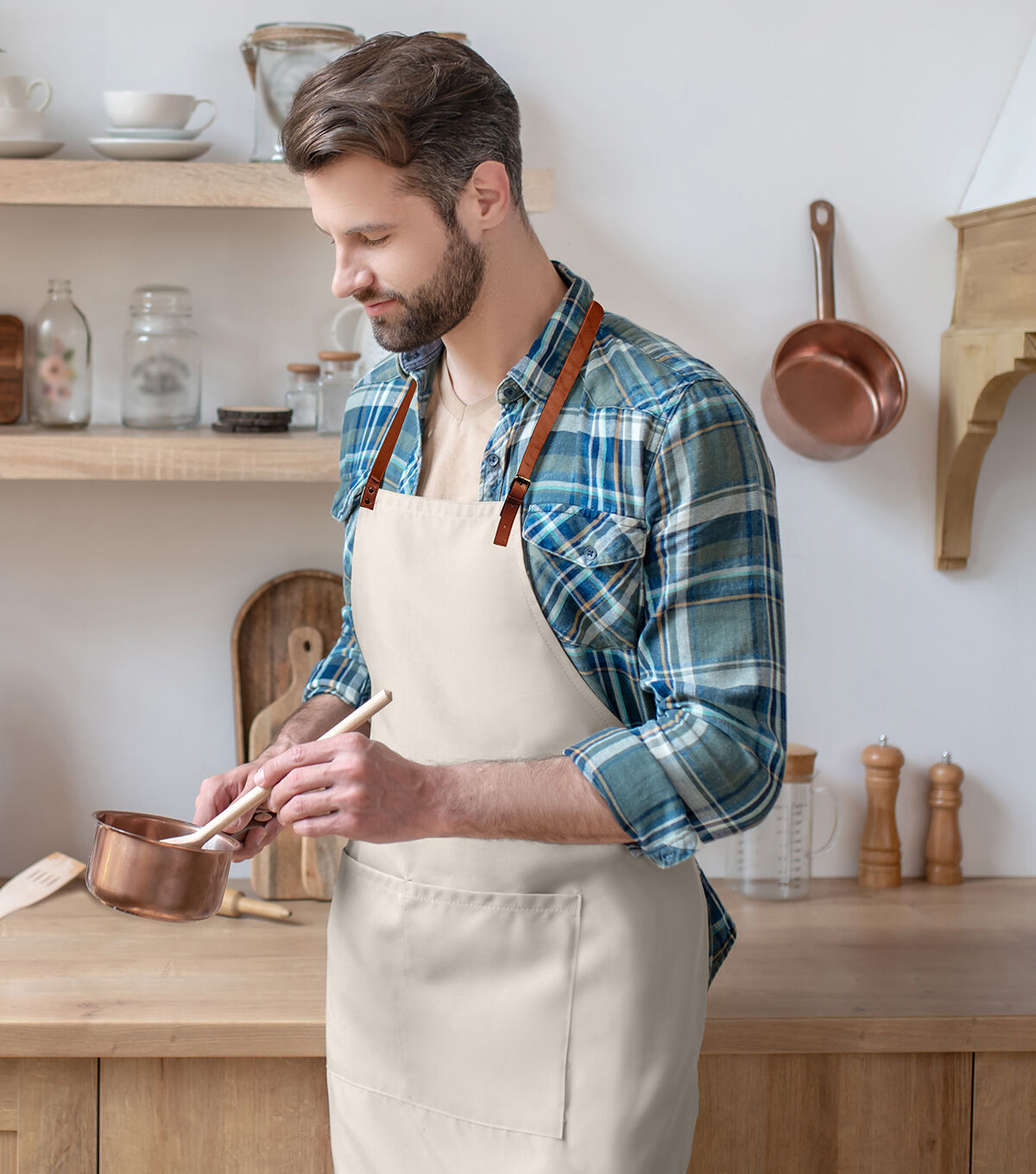 Canvas Apron with Adjustable Vegan Leather Straps - Natural
