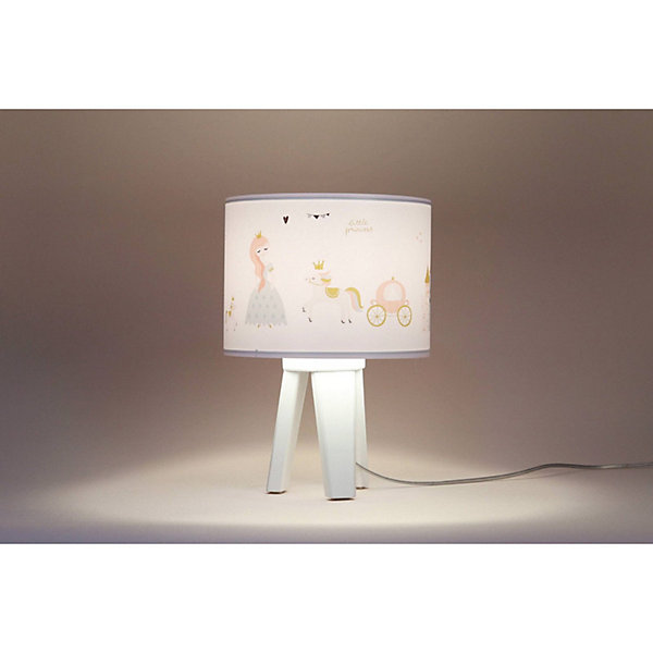 Lampe de chevet enfant Sweet Dream 22,5 x 22,5 x 33 cm Tissu PVC imprimé princesses fond blanc, intérieur blanc