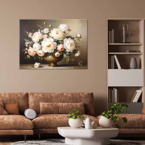 Obraz do salonu sypialni biura kuchni, Piwonie w wazonie bukiet 30x20