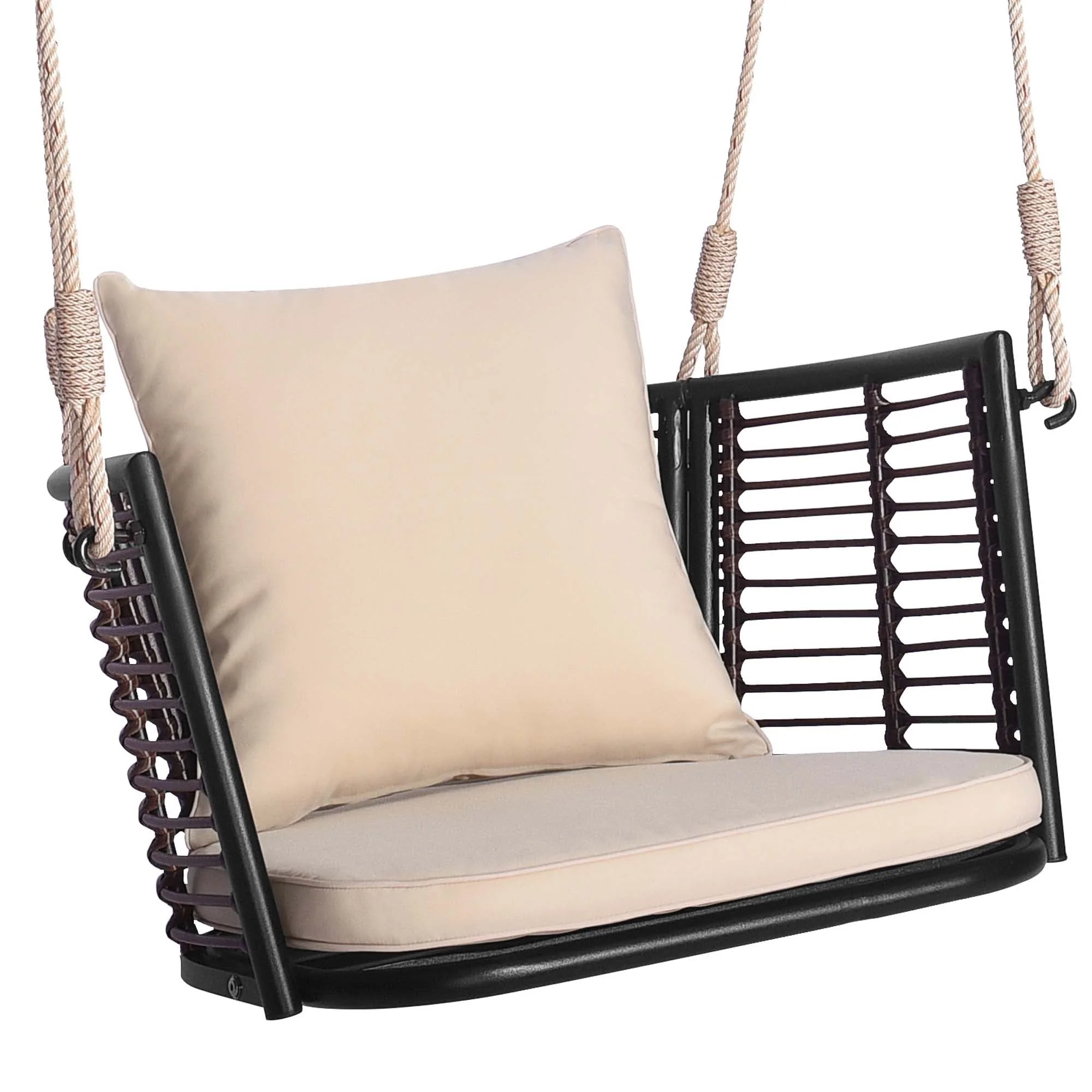Outdoor Metal Porch Swing Single Person Hanging Seat w Cushions