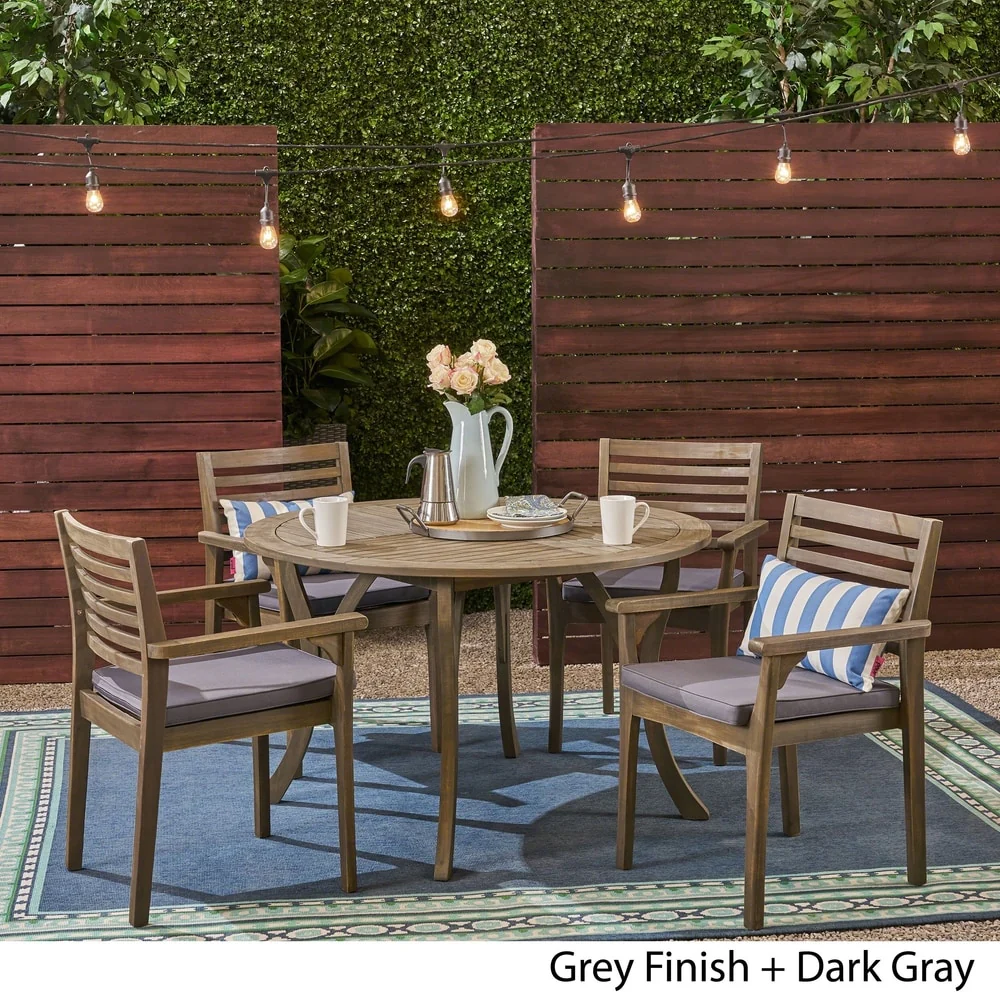 Casa Outdoor 4-Seater 47 Round Acacia Dining Set with Carved Legs by Christopher Knight Home