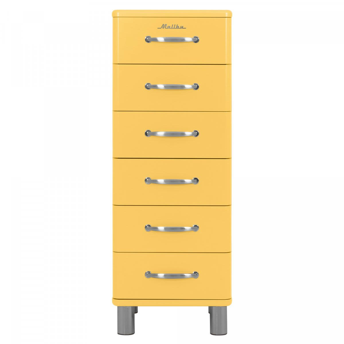 MALIBU - Commode haute 6 tiroirs style vintage moutarde