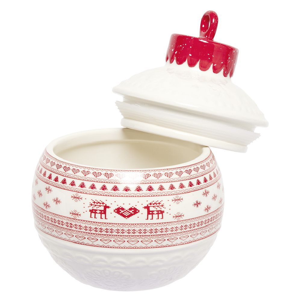 Mini bonbonnière en céramique décor No&euml;l rouge blanc