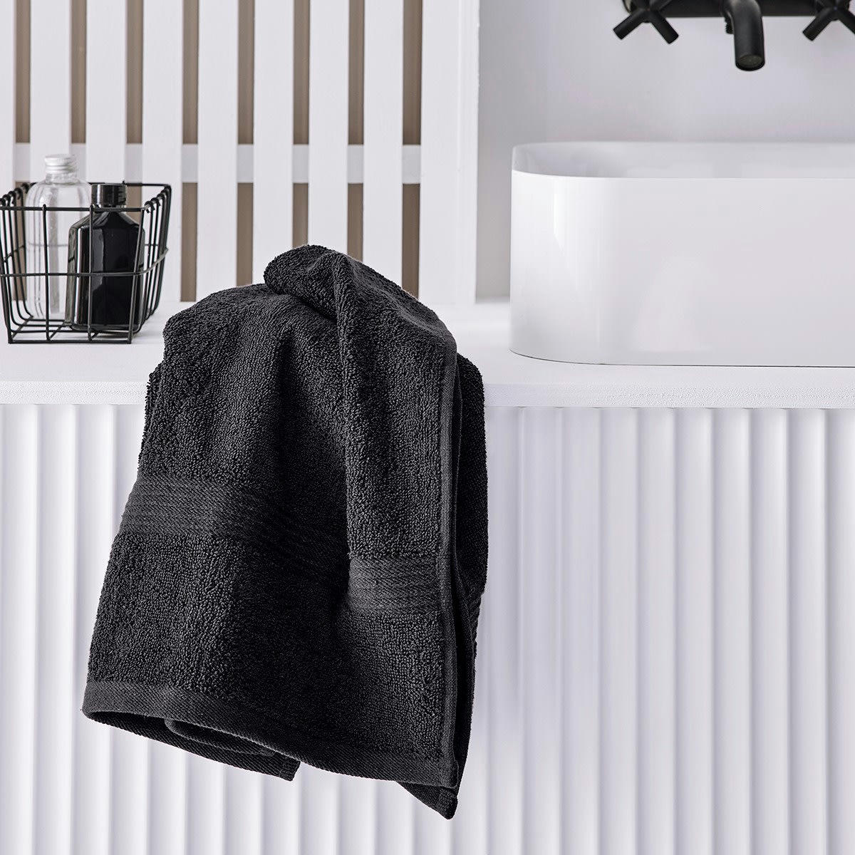 MEVAK BAÑO - Serviette de bain uni en coton anthracite 50x90