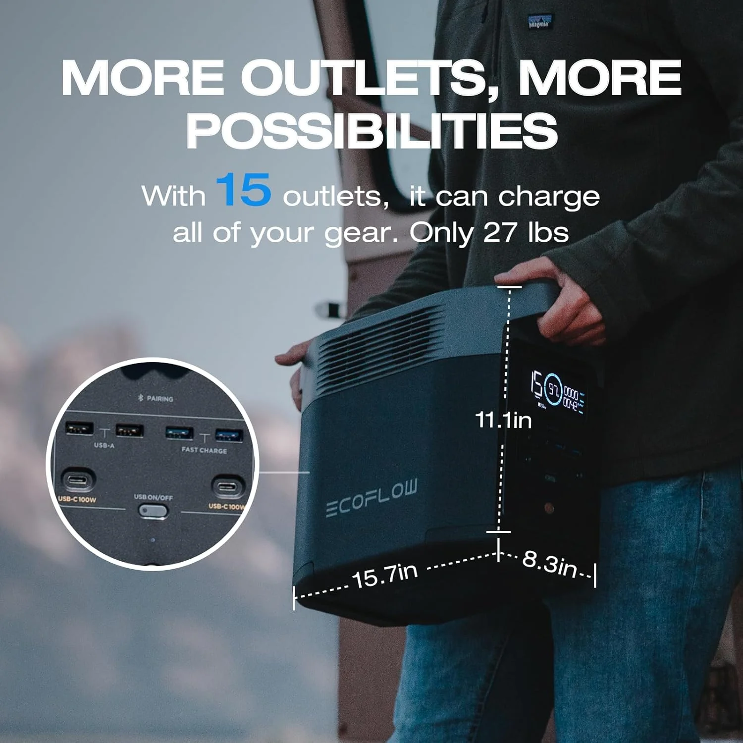 EF ECOFLOW Portable Power Station DELTA 2, 1024Wh LiFePO4 (LFP) Battery, 1800W AC/100W USB-C Output, Solar Generator(Solar Panel Optional) for Home Backup Power, Camping  RVs(EcoFlow DELTA 2 with Bag)