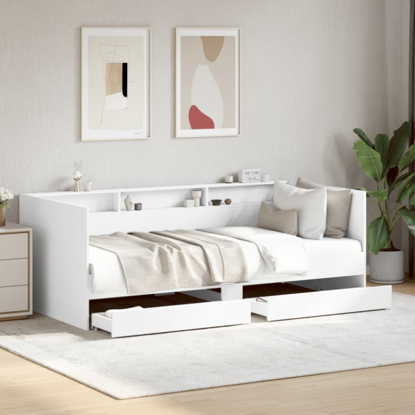 Łóżko Białe z Szufladami Rama Łóżka Ze Stelażem Pokój Sypialnia 75x190 cm