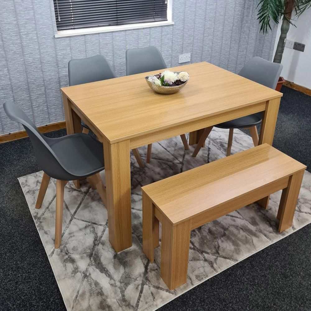 KOSY KOALA 6 Modern Seater Light Wood Dining Set 4 Grey Tulip Chairs Bench