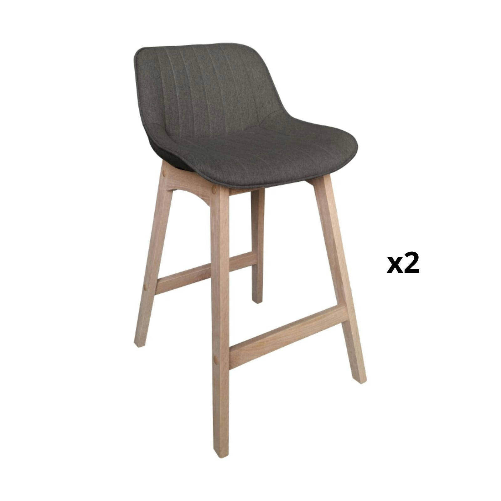 MELLOW - Tabourets de bar 65cm en chêne et assise tissu gris foncé  - Lot de 2
